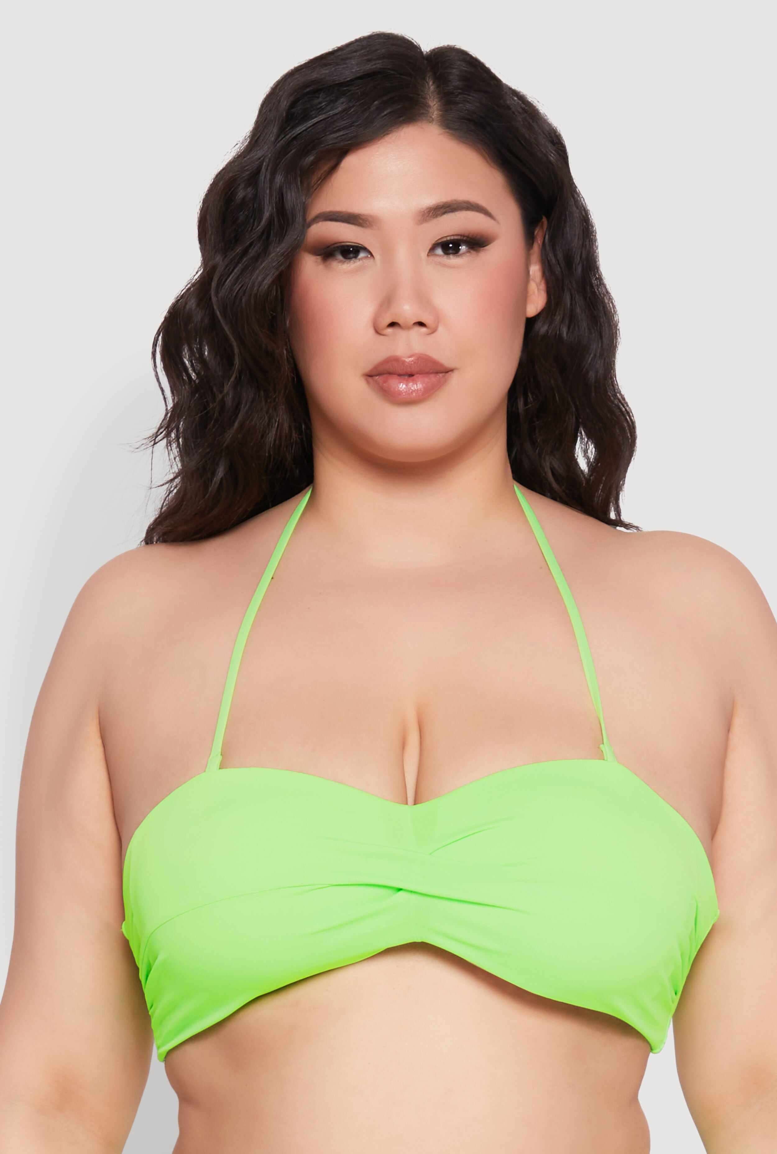 Plus Size Solid Halter Neck Bandeau Bikini Top
