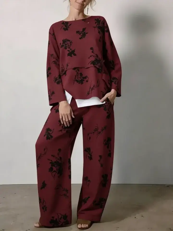 🔥Summer Arrivals🌟Women's Vintage Floral Print Cozy Cotton Top And Pants Two-piece Set.