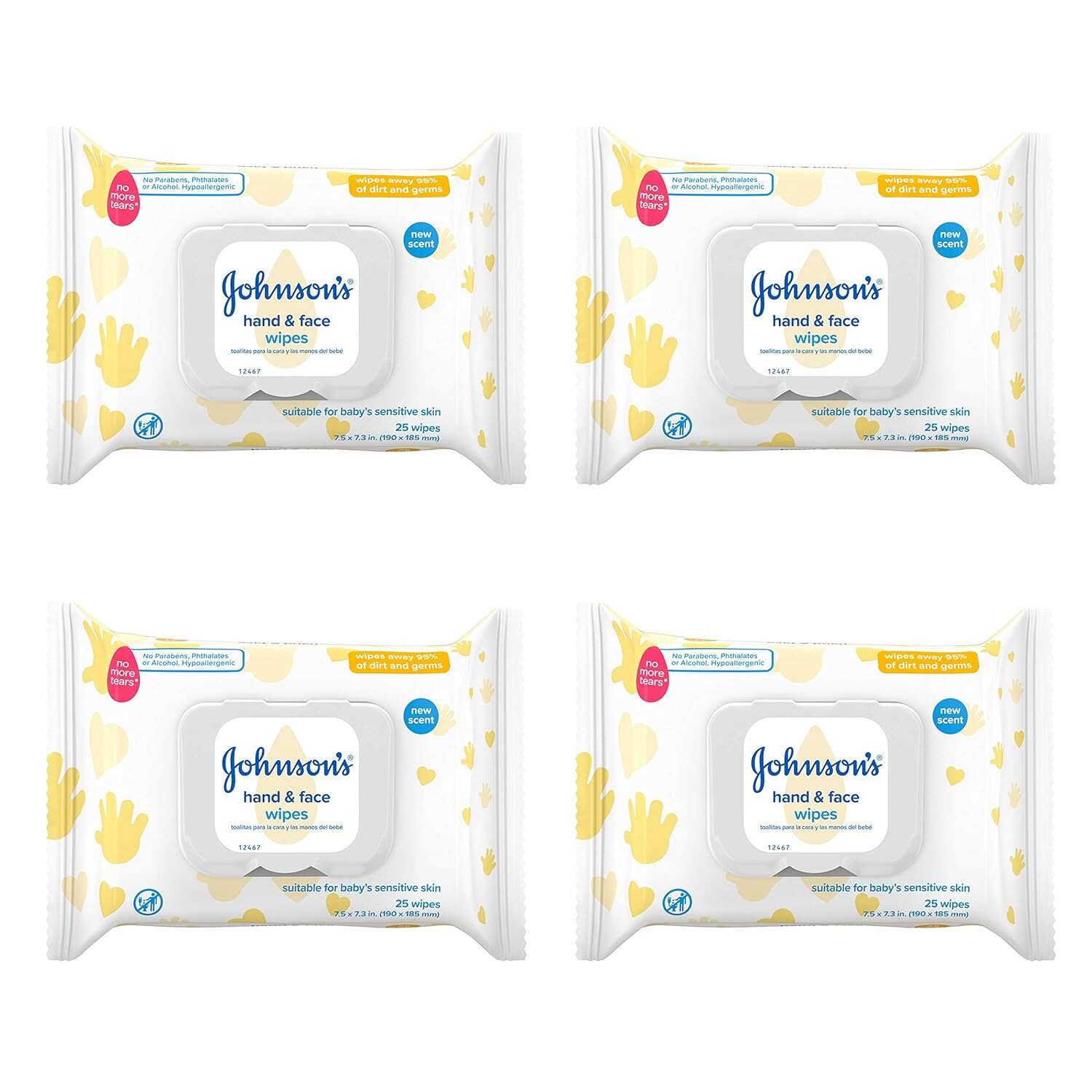 Johnson's Baby Disposable Hand & Face Cleansing Wipes, Pre-Moistened Wipes Gently Remove 99% of Germs & Dirt from Delicate Skin, Paraben-, Phthalate- & Alcohol-Free, Hypoallergenic, 25 ct