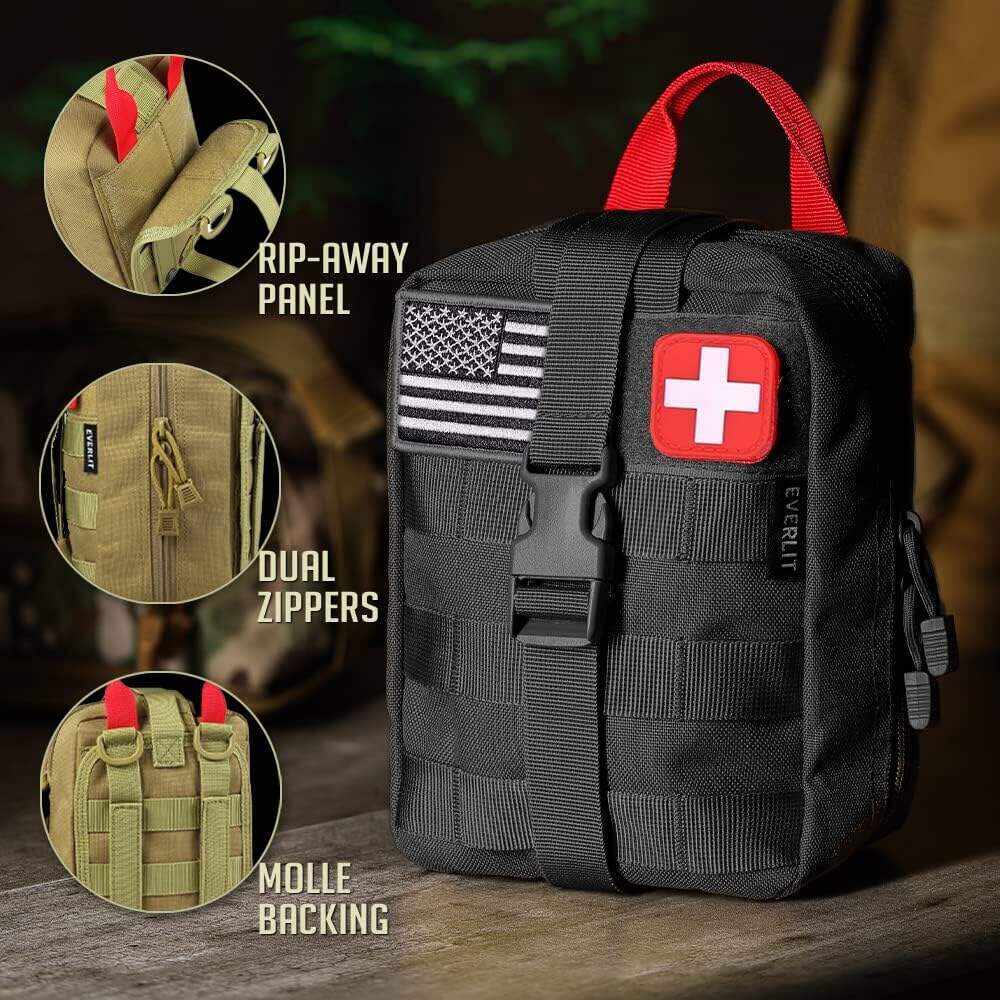 EVERLIT 250 Pieces Survival First Aid Kit IFAK EMT Molle Pouch Survival Kit Outdoor Gear Emergency Kits Trauma Bag for Camping Boat Hunting Hiking Home Car Earthquake and Adventures
