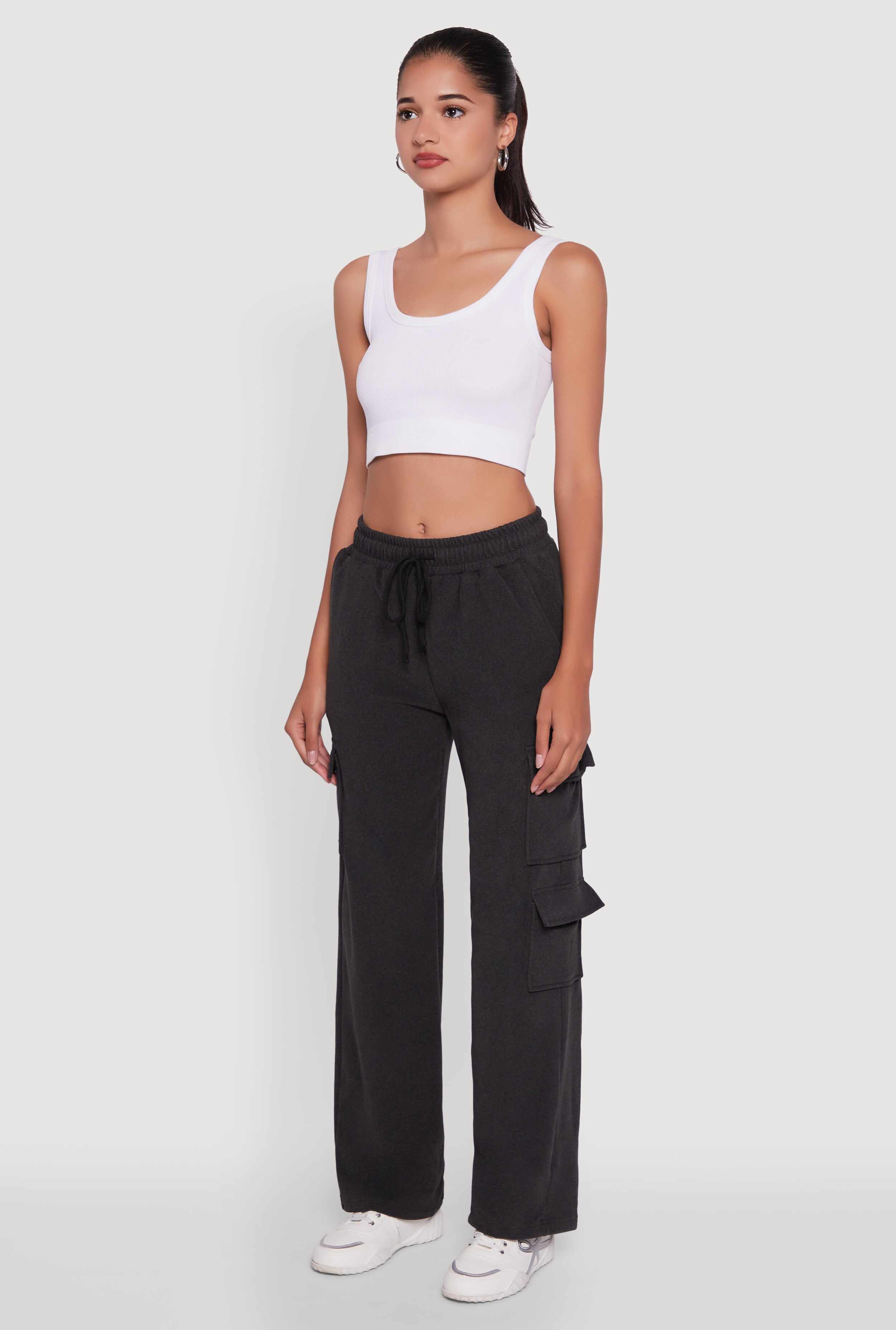 Marled High Waisted Wide Leg Cargo Pocket Sweatpants