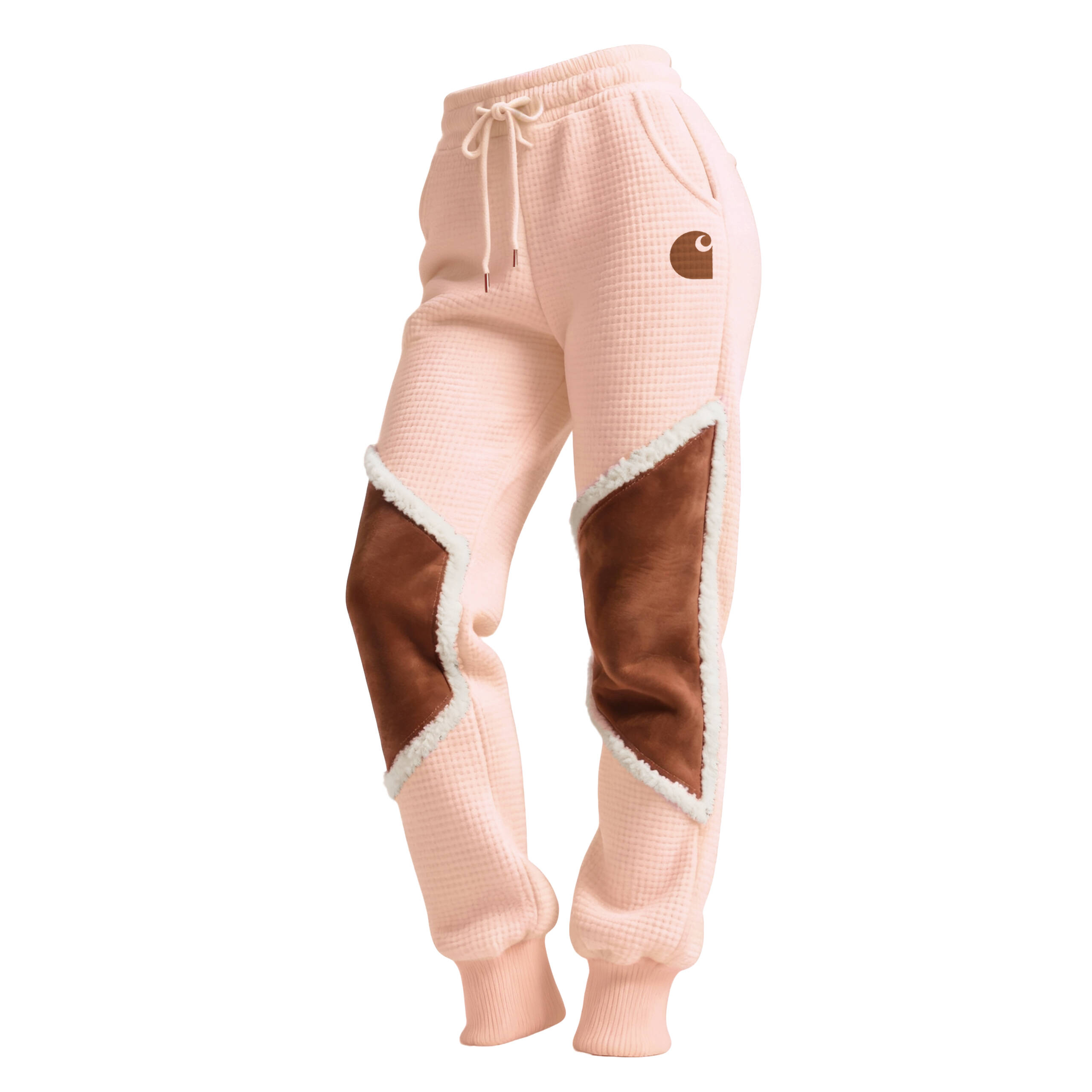 Women's Retro Western Waffle Contrast Suede Track Pants-Khaki