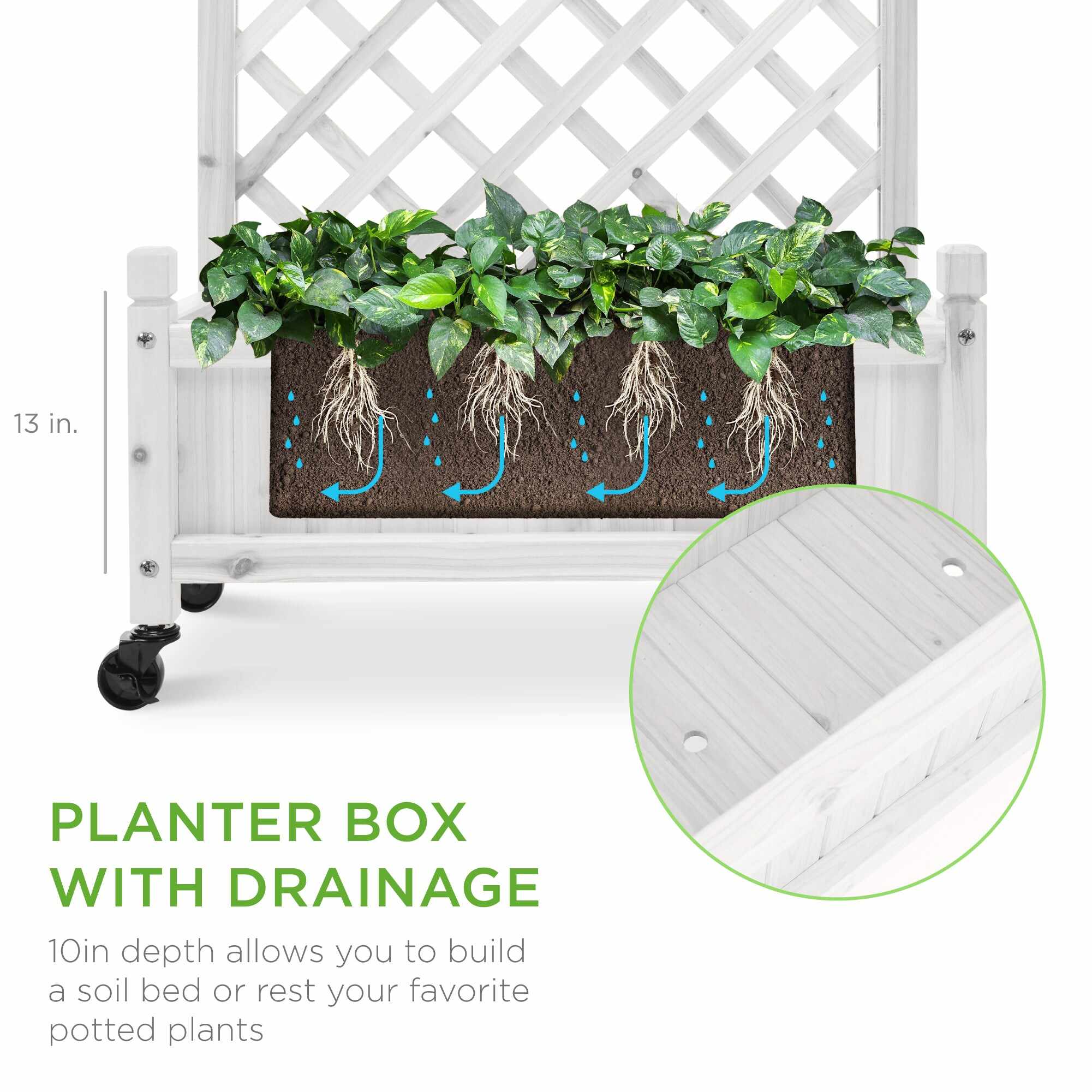 Set of 2 Wood Planter Box & Lattice Trellis w/ Optional Wheels - 48in