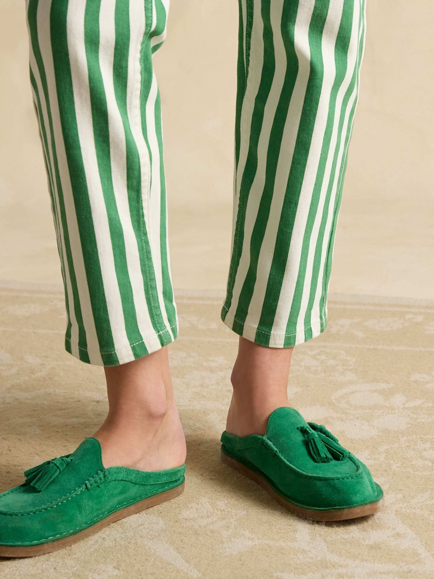 Green Stripe Straight Fit Mid Rise Jeans