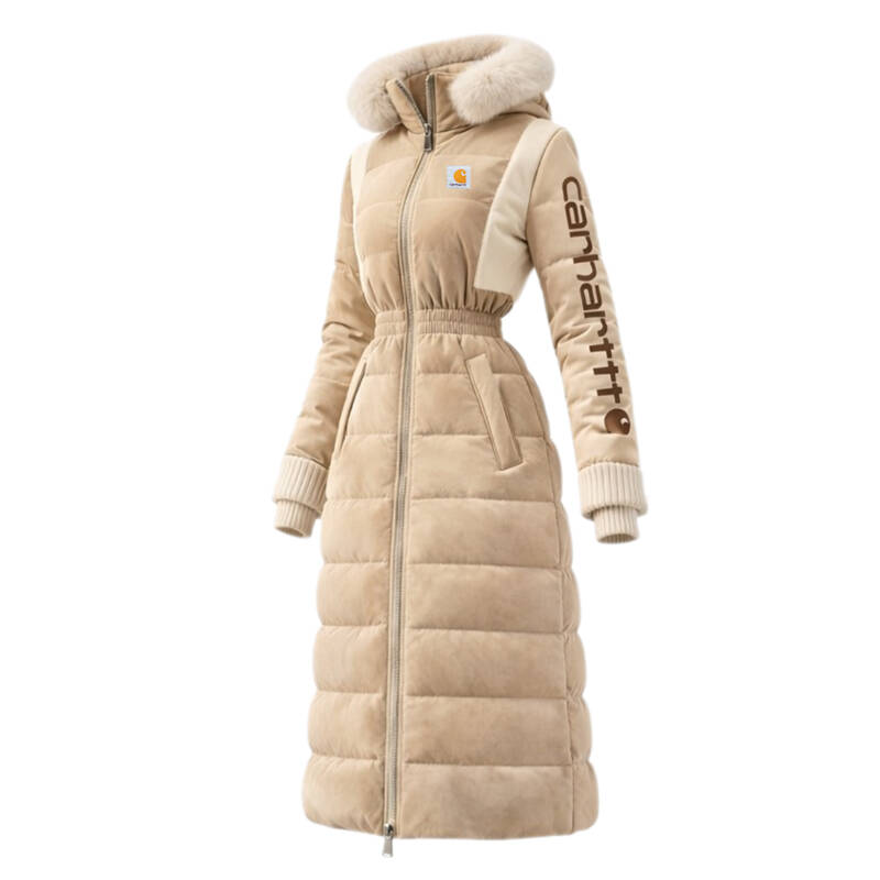 Women's Casual Thickened Cotton Jacket Contrast Color Stitching Suede Fur Collar Lapel Hooded Long Coat