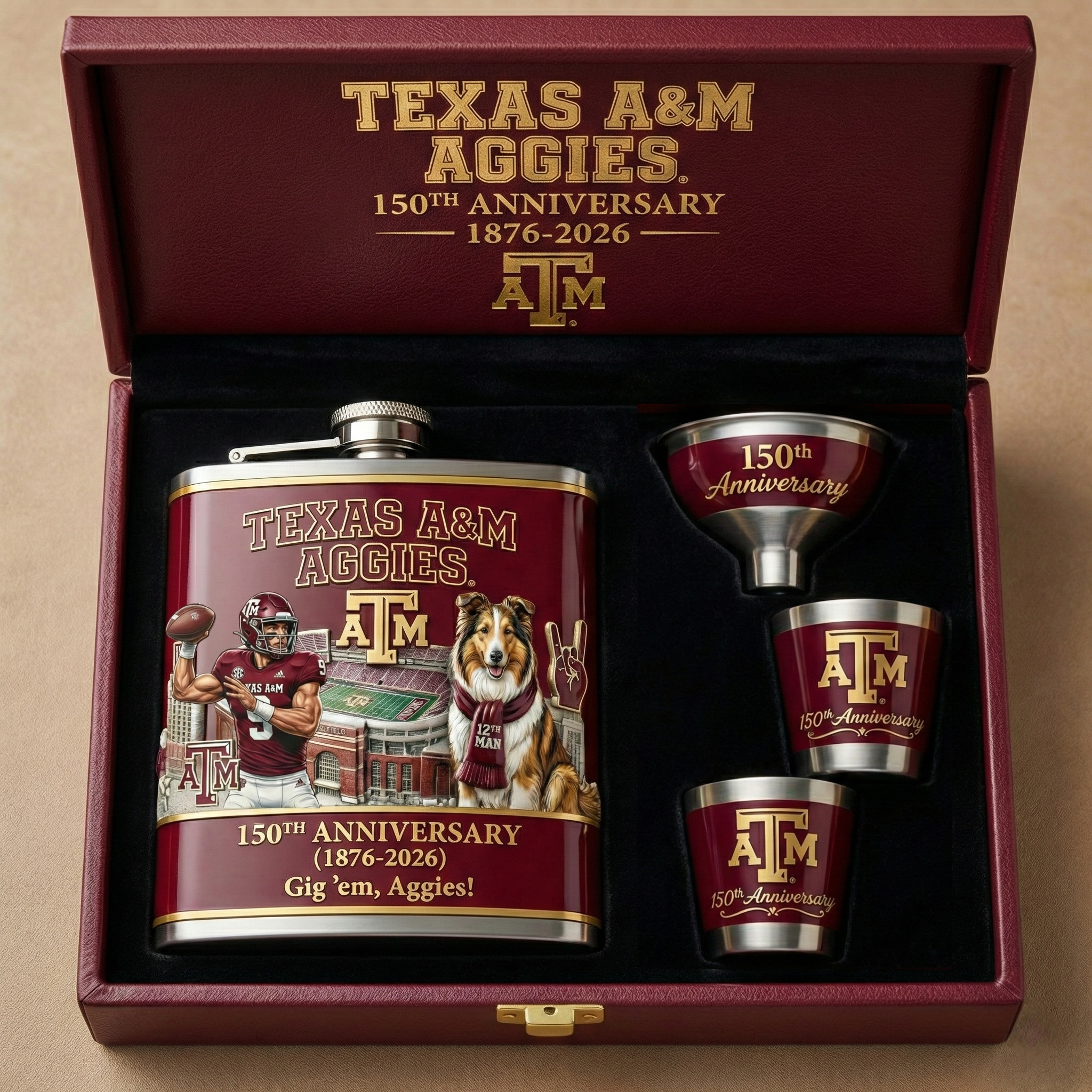 Texas A&M Aggies 150th Anniversary Flask Gift Set