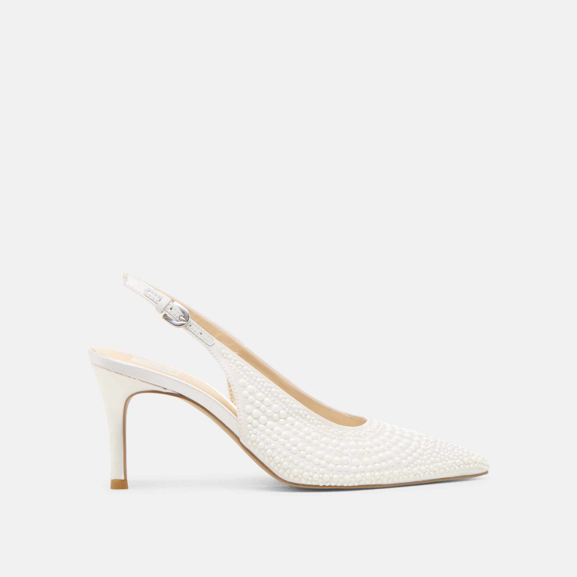 ELASI PEARL HEELS TRUE WHITE SATIN