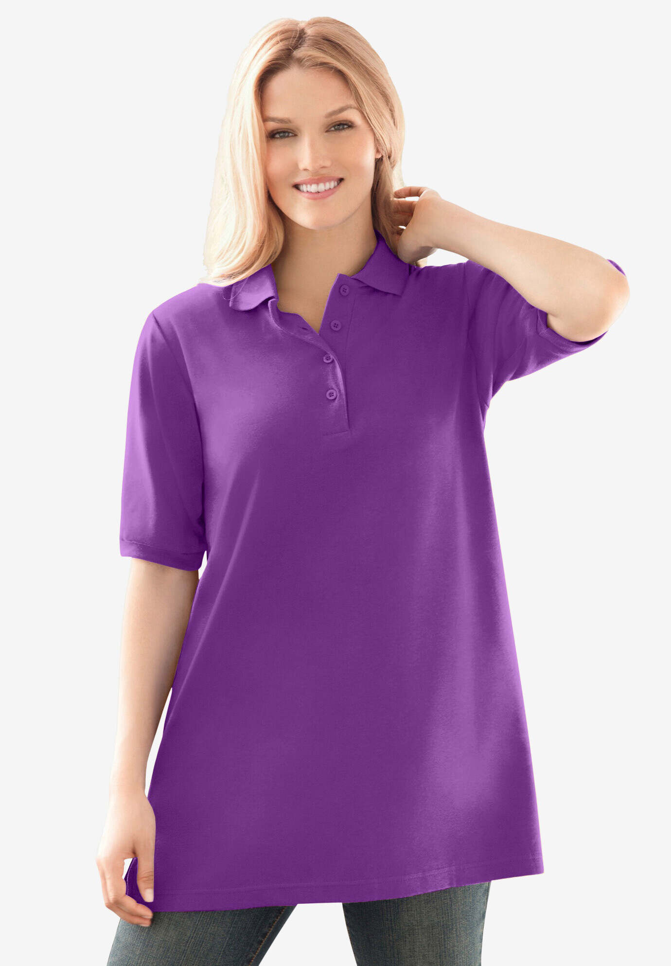 Elbow-Sleeve Polo Tunic