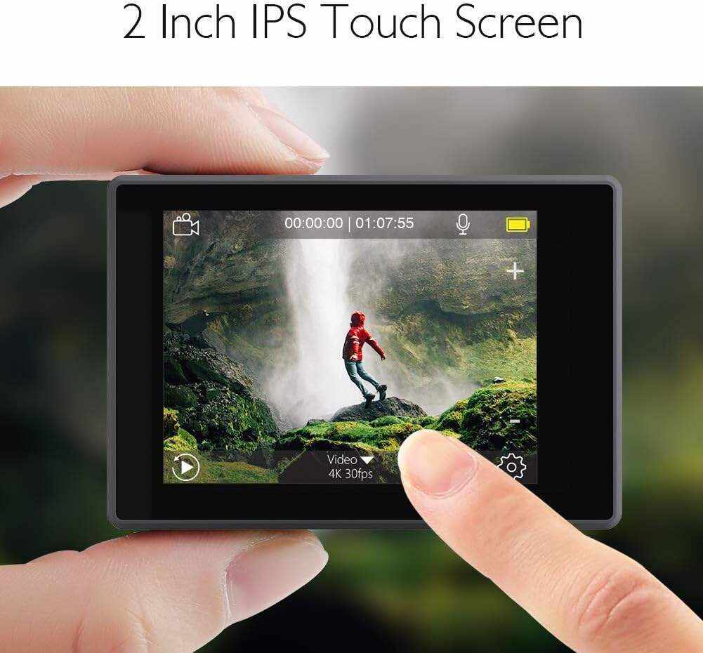 AKASO V50 Elite 4K60fps Touch Screen WiFi Action Camera Voice Control EIS 131 feet Waterproof Camera 8X Zoom Remote Control Supports External Mic Sports Camera with Helmet Accessories Kit