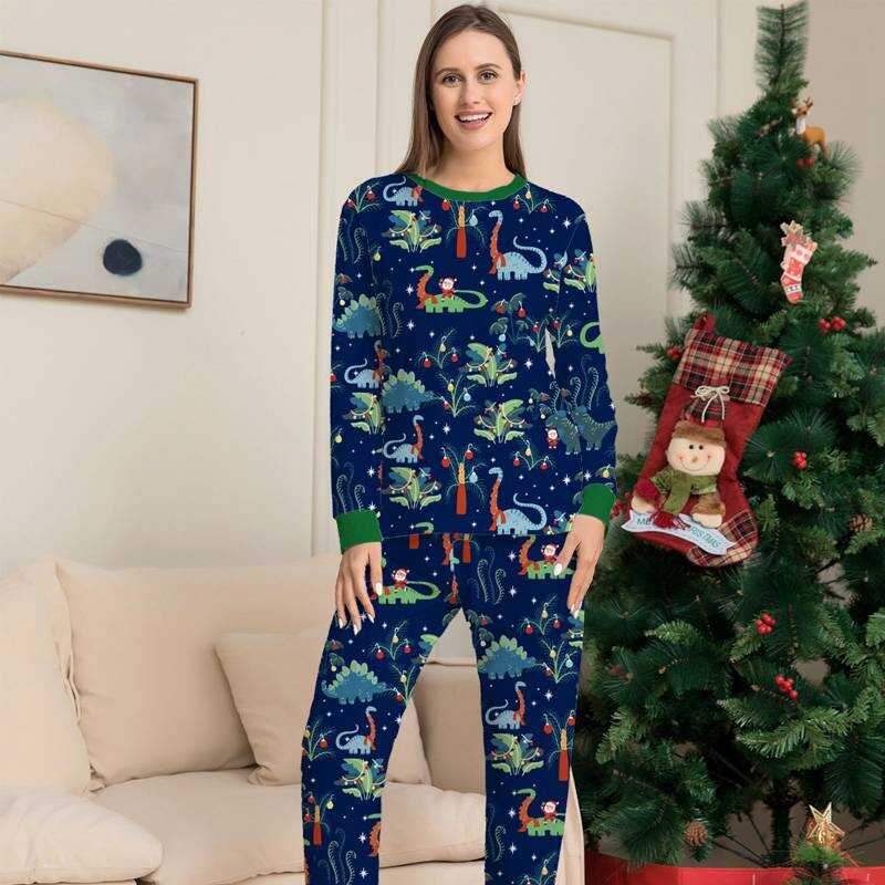 Printed Dinosaur Christmas Pajamas Sets Family Matching Sleepwear Loungewear