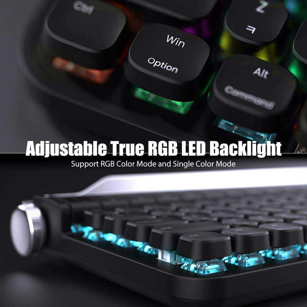 Typewriter Keyboard Wireless Bluetooth 5.0 Retro Aesthetic Cute Kawaii Round Keycaps 106-Key with Num Pad Clicky Mechanical Feeling with Pad/Phone Holder for Windows/Mac OS/Android/iOS (Mint)