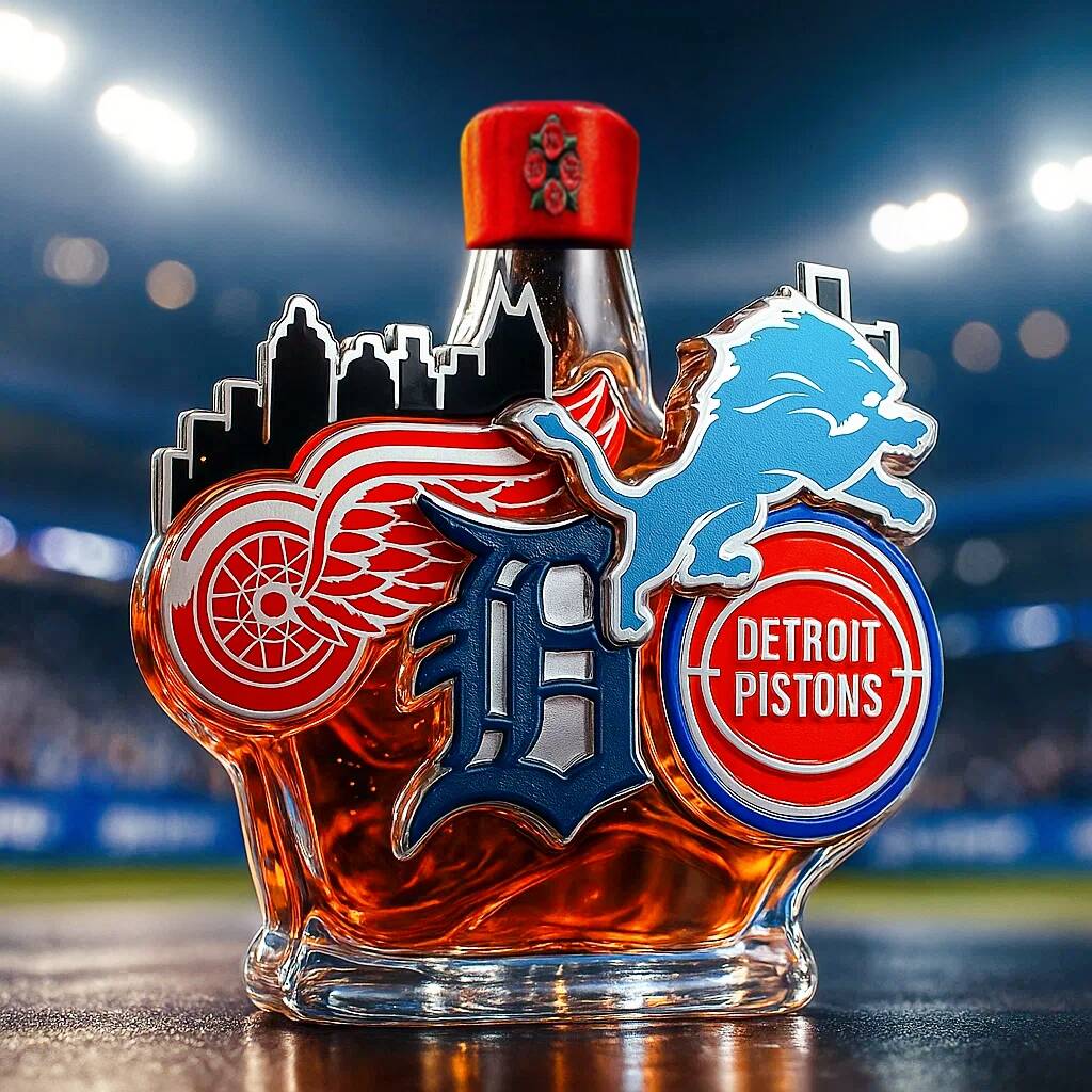 Detroit Sports Team Whiskey Bottle