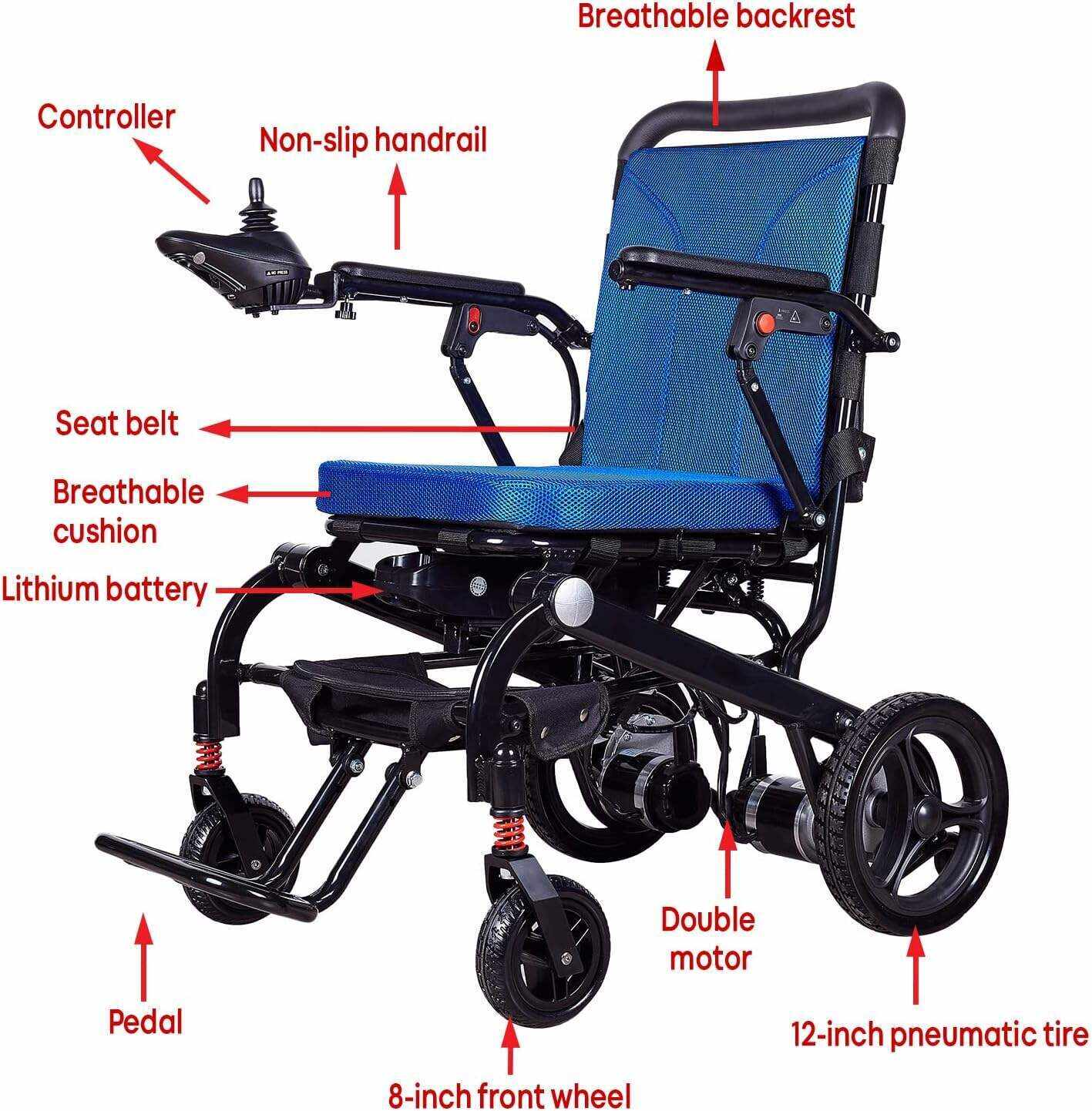 Rubicon DX06 Super Lightweight Electric Wheelchairs - Easy to Use - 12 mi Cruise Range - Detachable Battery 10AH - Liftable Armrest- Travel Size Foldable Power Wheelchair - Serviced from USA (Model1)
