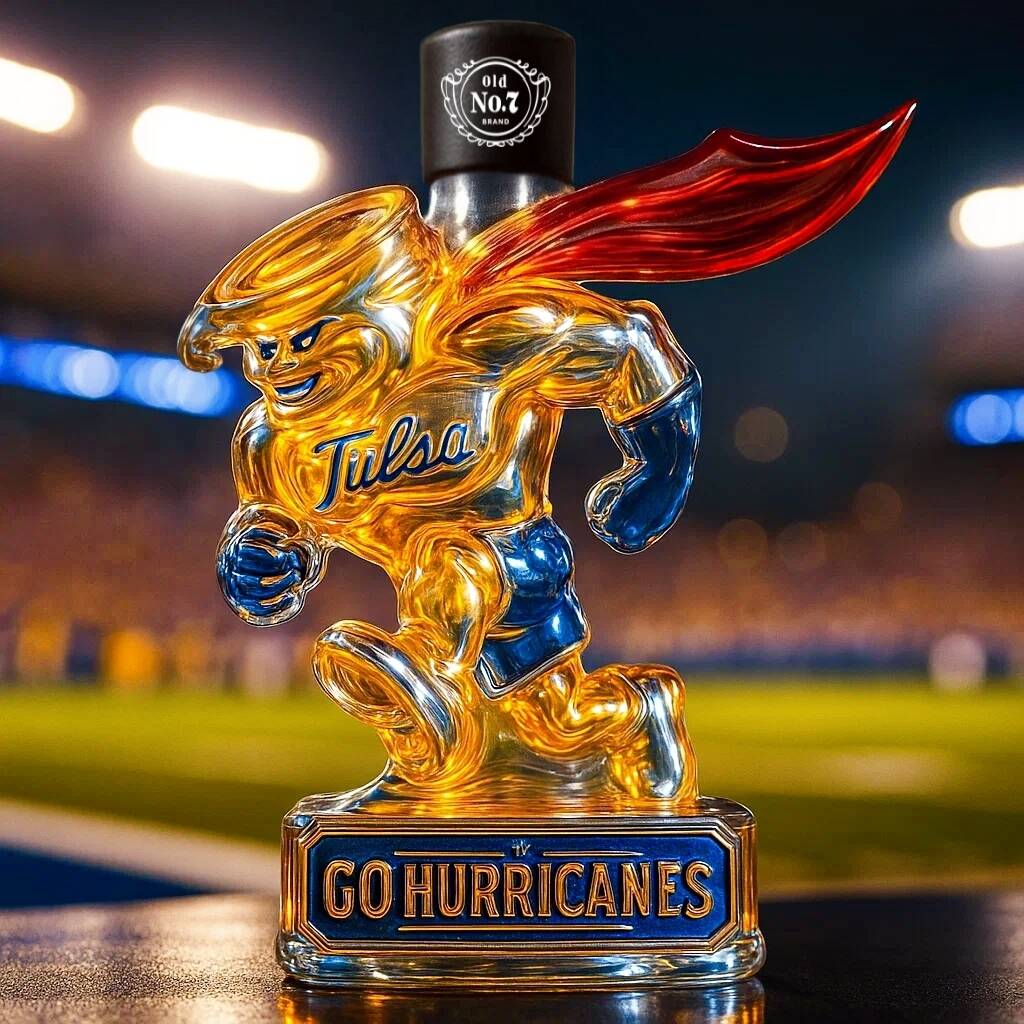 Tulsa Golden Hurricane Whiskey Bottle