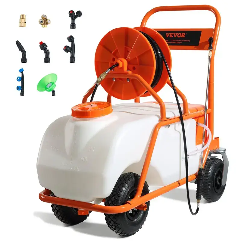 Battery Powered Portable Backpack Sprayer, 0-90 PSI Adjustable Pressure, 4 Gallon Tank, Back Pack Sprayer with 8 Nozzles and 2 Wands, 12V 8Ah Battery, Wide Mouth Lid for Weeding, Spraying, Cleaning