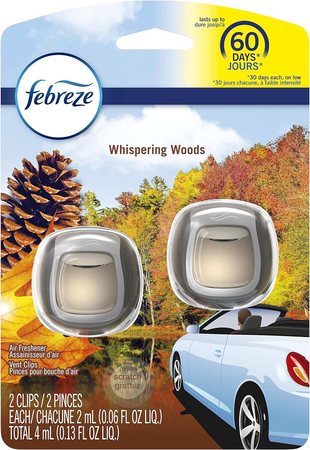 Febreze Car Air Fresheners, New Car Scent, Odor Eliminator for Strong Odors Car Vent Clips (2 Count)