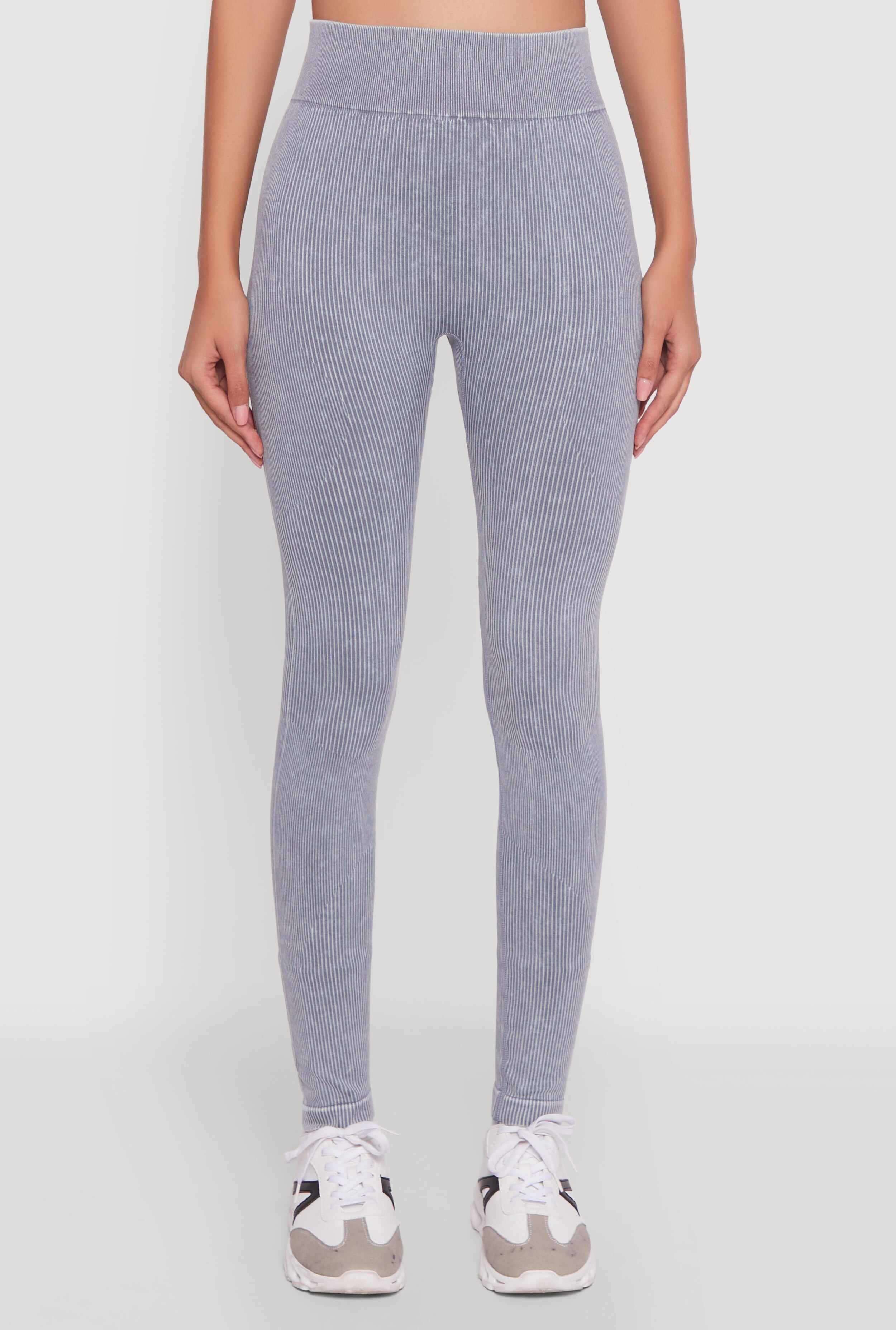 High Waisted Ribbed Knit Seamless Leggings