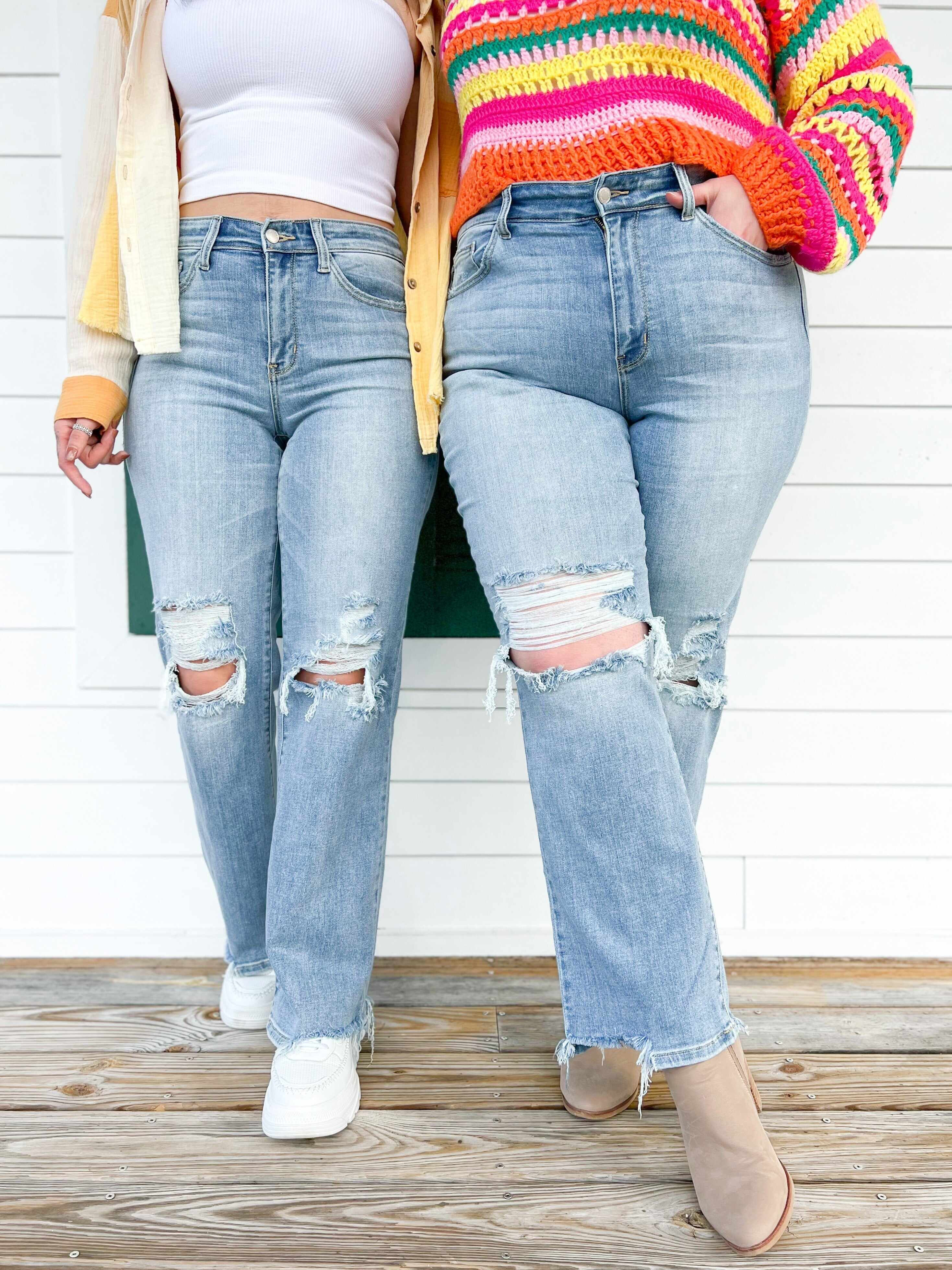 🔥Hot Sales🔥Wonderwall High Rise 90s Destroyed Knee Straight Leg Jeans
