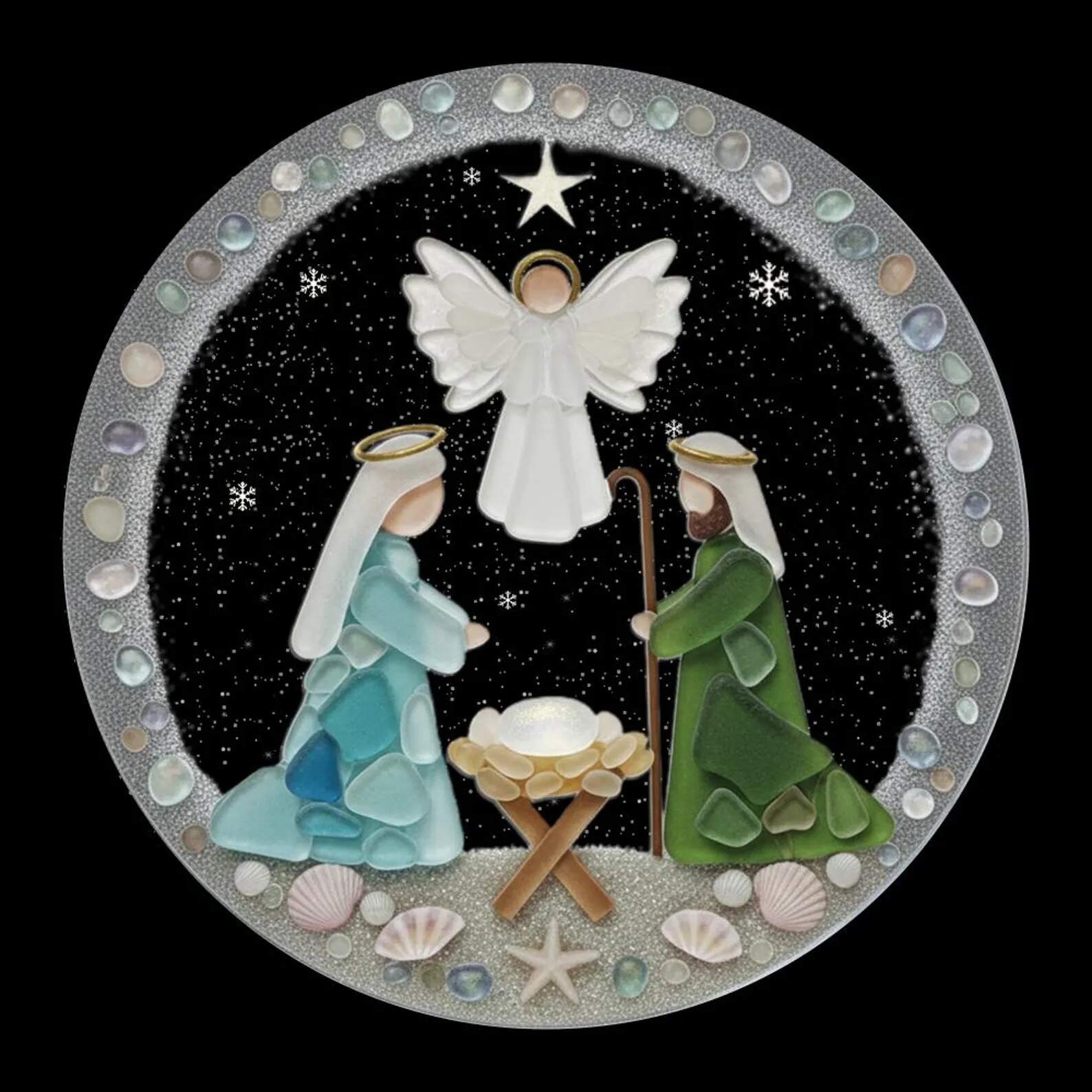 Nativity Christmas Seaglass Ornament