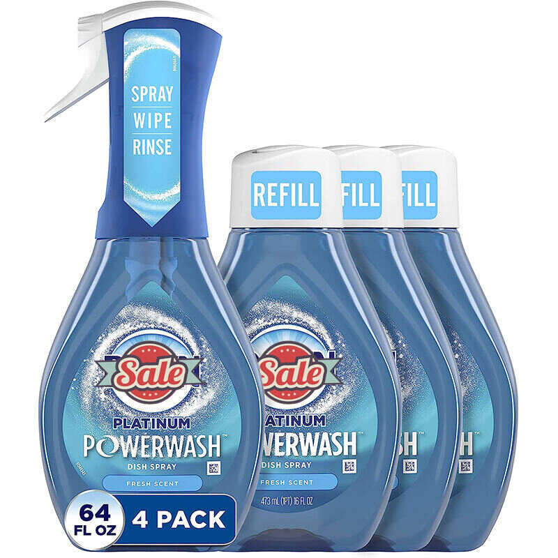 Dish Spray, Dish Soap, Fresh Scent Bundle, 1 Spray (16oz) + 3 Refills (16oz each)(Pack of 4)