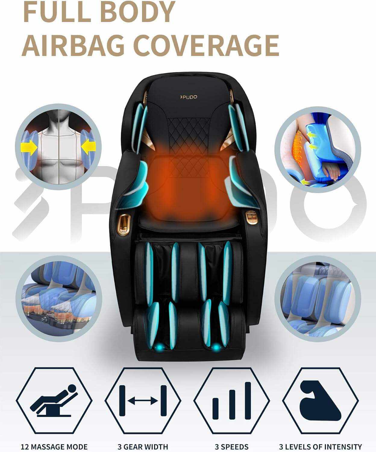 PUDO 2023 4D Massage Chair Full Body | Zero Gravity Shiatsu Massage Chairs Recliner with AI Voice with Heated SL Track Bluetooth Speaker Airbag Yoga Stretch, Foot Roller Auto Legrest (Beige)