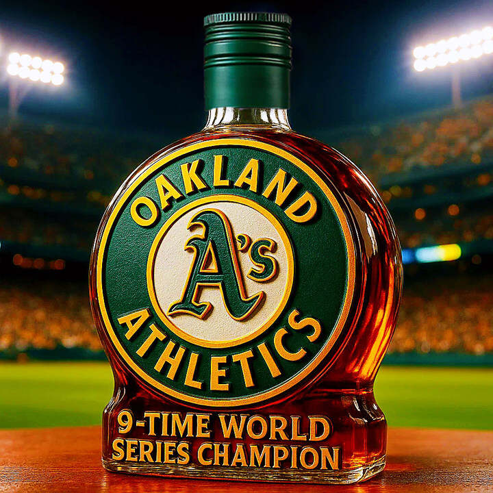 Oakland Athletics 9-time World Series Champion Whiskey Bottle