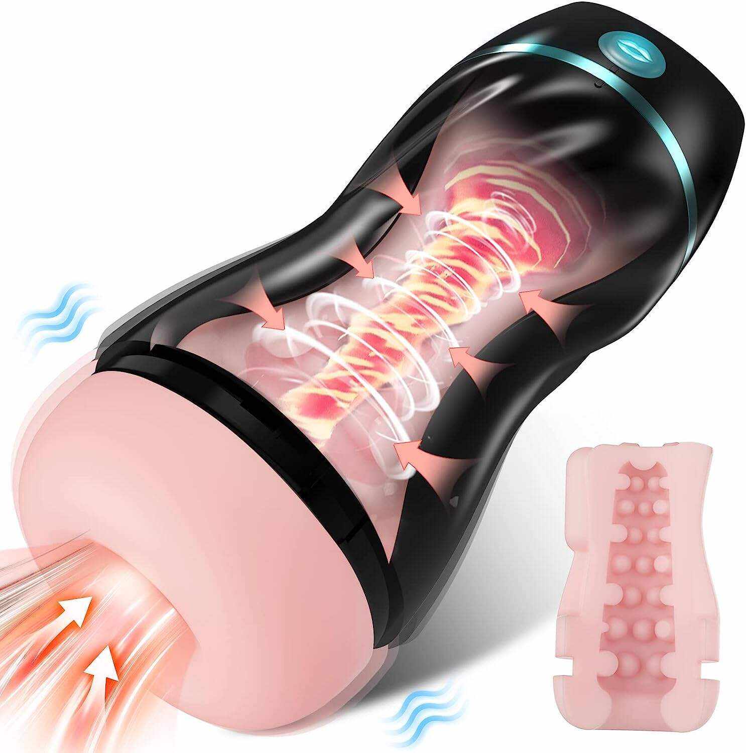 Automatic Sucking Male Masturbators - Upgraded 7 Vibration & Suction Hands Free Pocket Pussy Male Stroker with 3D Realistic Textured, Blowjob Toy Mens Adult Male Sex Toys for Men (Black)