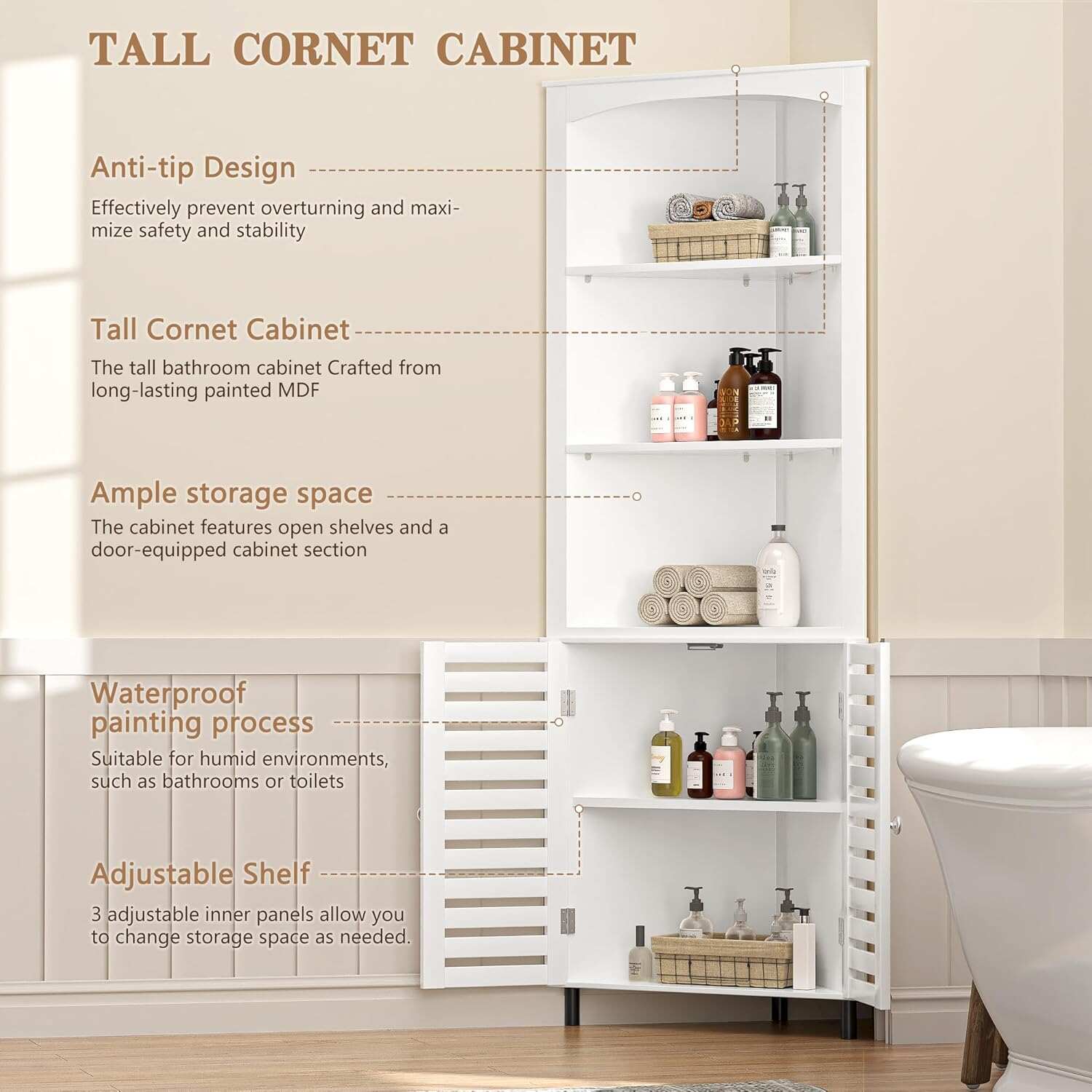 Tall Corner Cabinet, 68.8'' Storage Cabinet with Doors and Adjustable Shelves