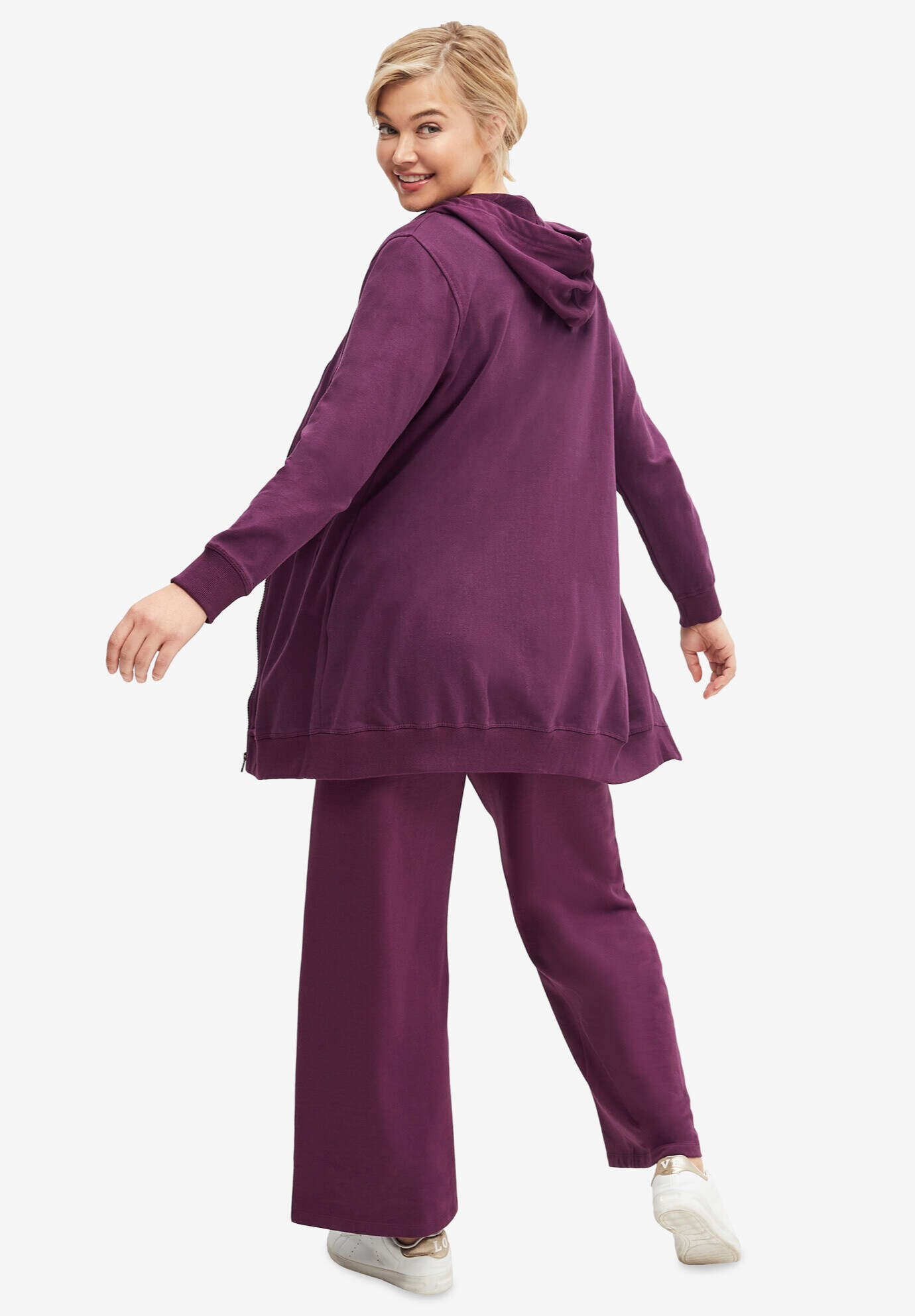 French Terry Long Zip Front Hoodie