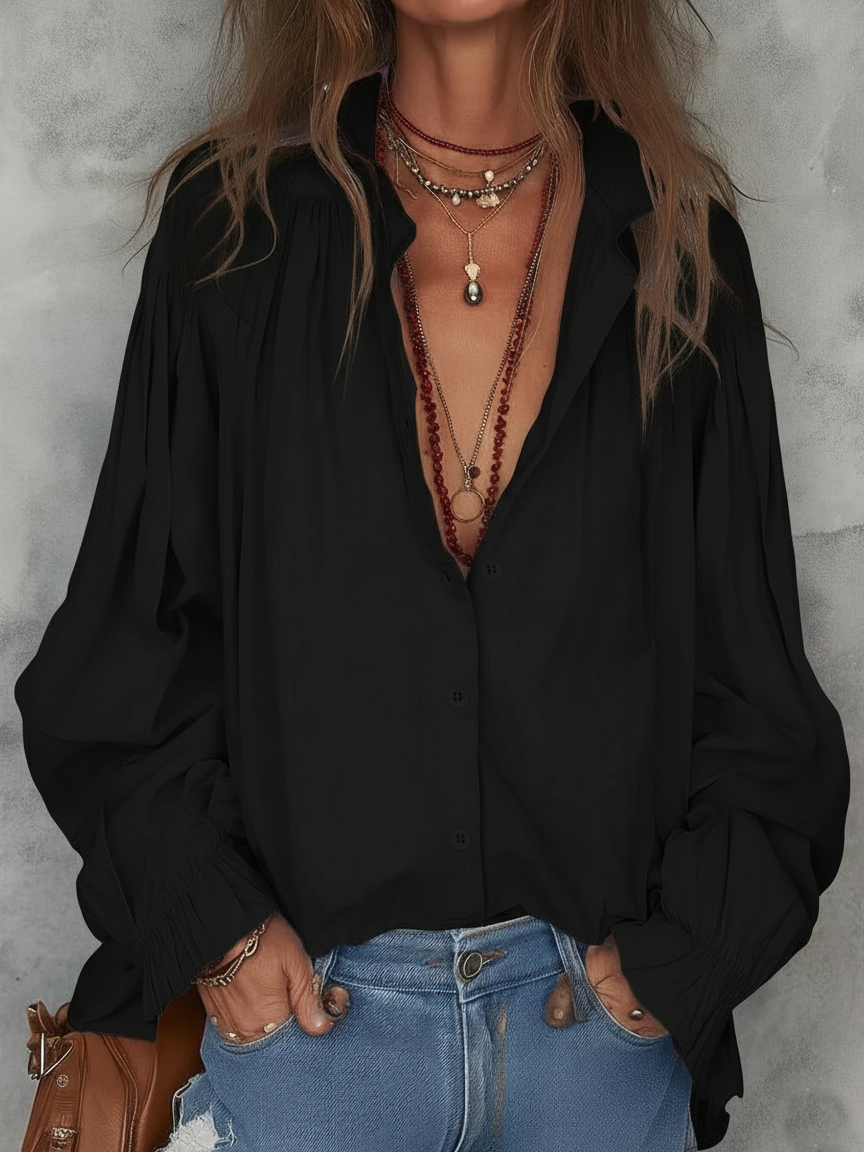 🔥Summer Arrivals🌟Minimalist Cozy Solid Color Stand Collar Cotton Blouse