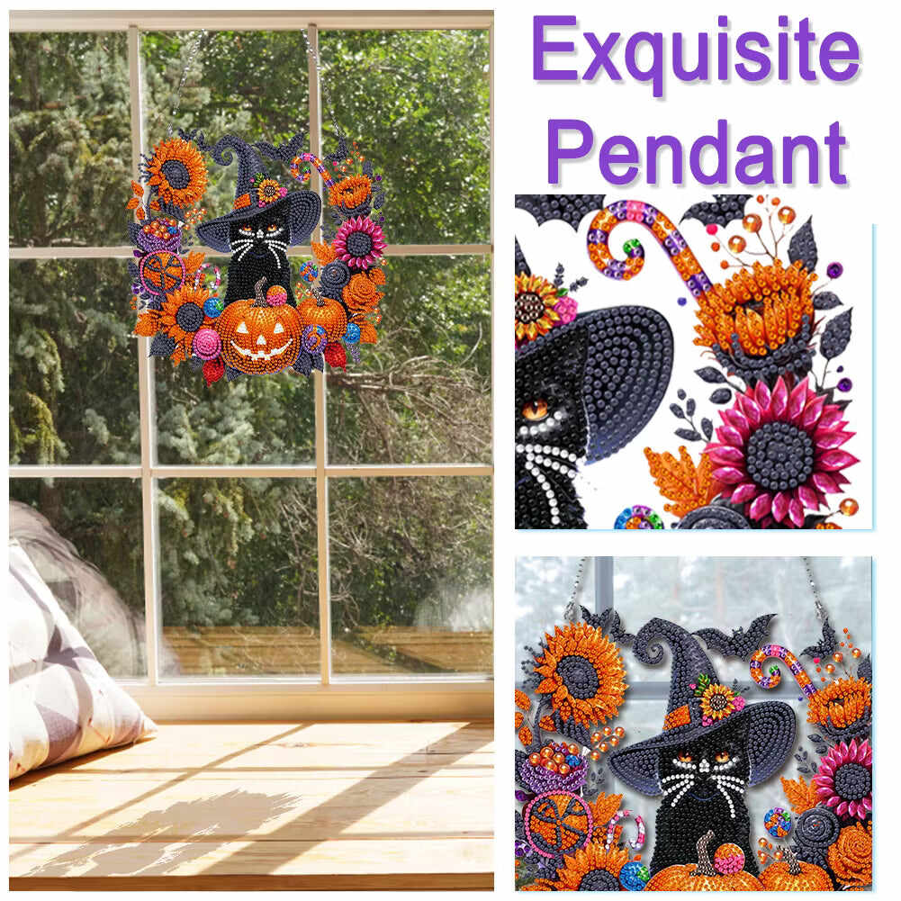 🎃Black Cat Moon Diamond Art Hanging Ornament Kit – Relaxing DIY Halloween Craft 🎃💎
