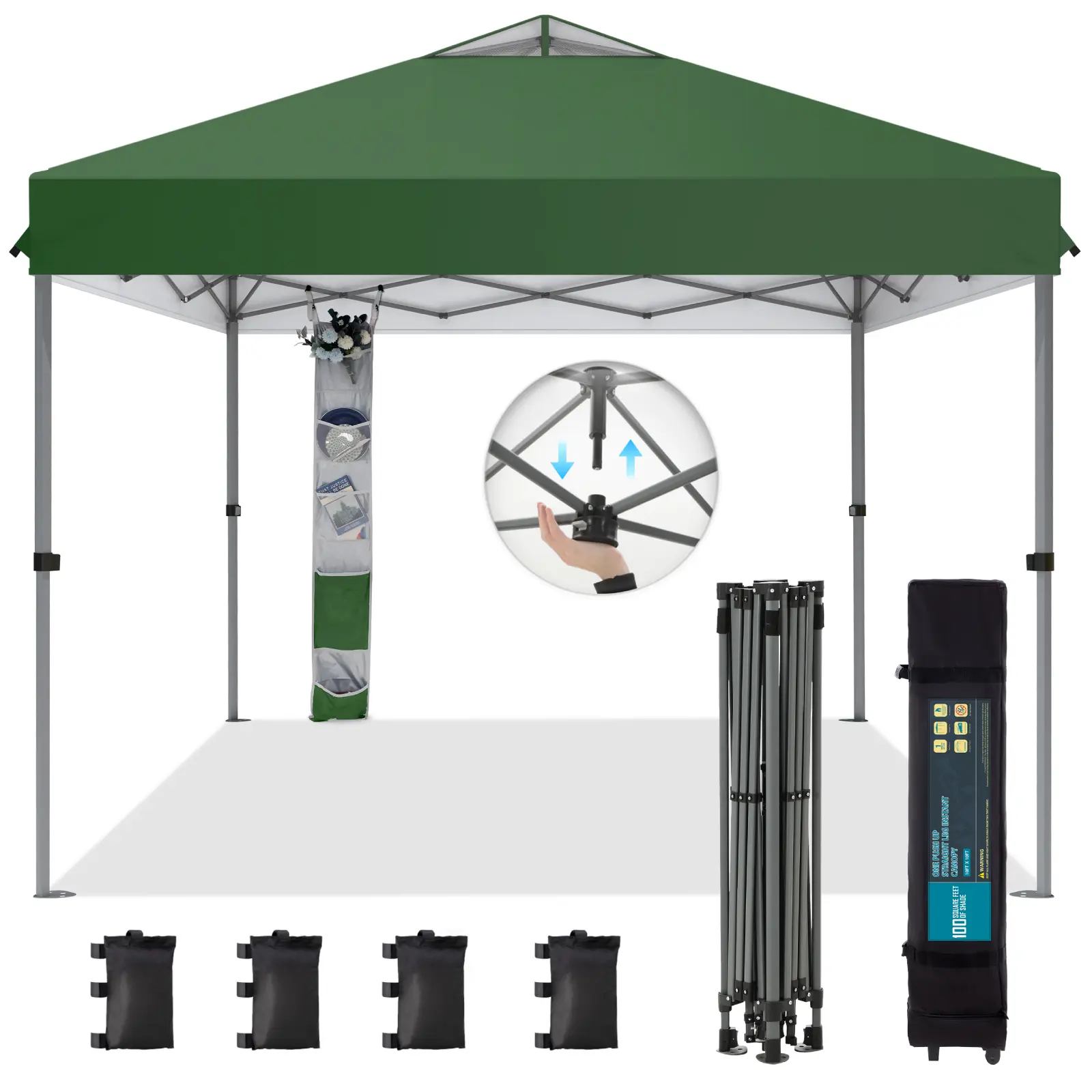 [Waterproof & UV-Resistant] 10x10ft Pop-up Canopy Tent, Instant Portable Canopy Tent Outdoor Gazebo, One-Push-To-Lock Outdoor Gazebo with Roller Bag