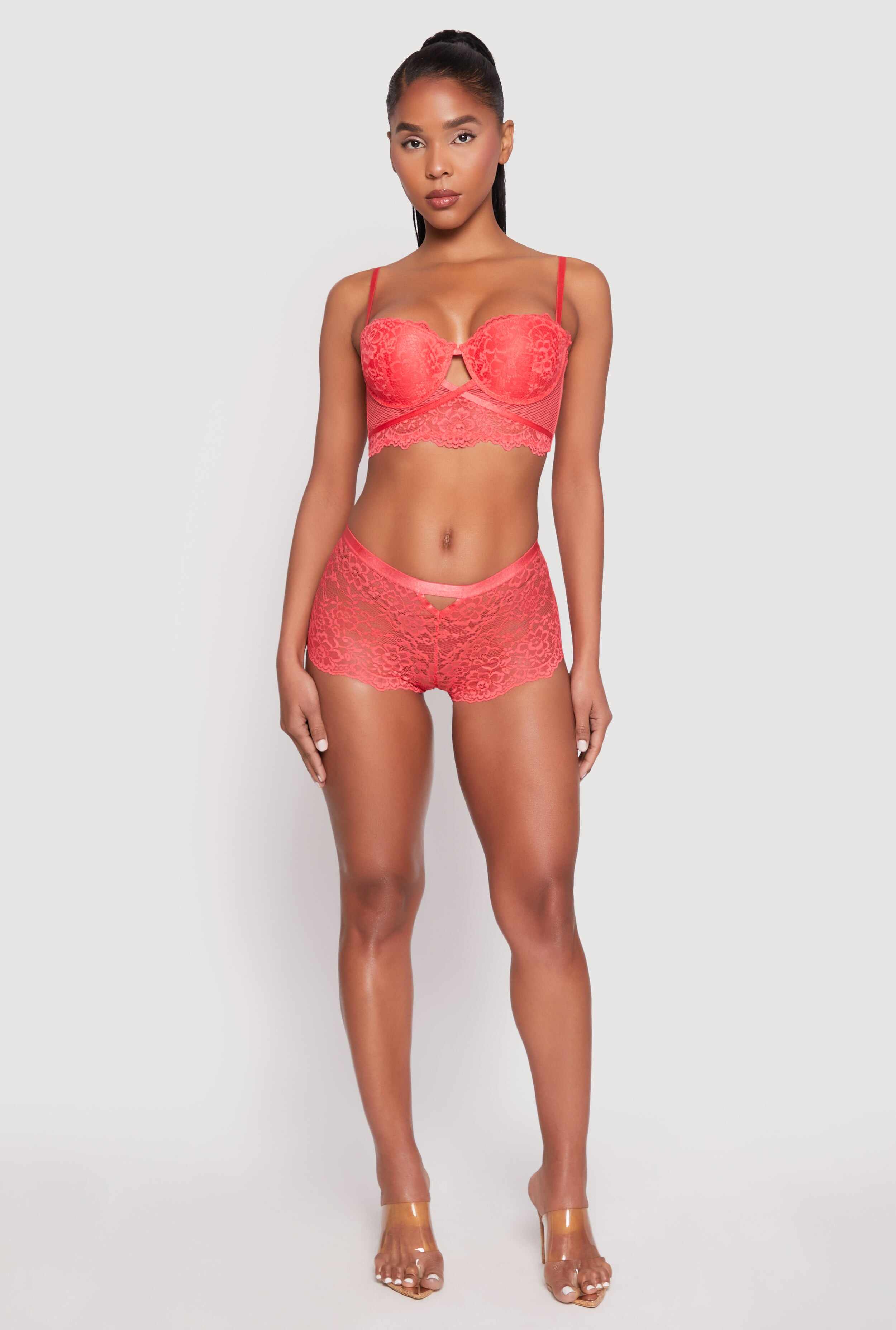 Floral Lace Caged Front Boyshort Panty
