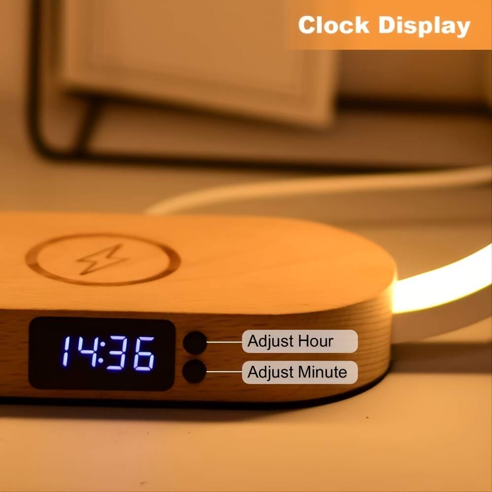 LED Desk Lamp Table Lamp Multifunctional Desk Lamp, Lamp With USB Port Charging, Wireless Charger, Night Light For Bedroom, Nightstand Lamp With Clock