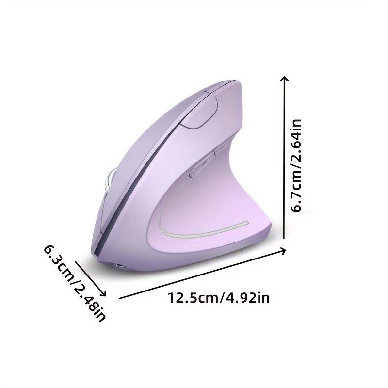 Ergonomic Wireless Mouse, Purple Rechargeable Vertical Mouse With USB Receiver, 6 Buttons For Laptops (Purple, Right Handed)