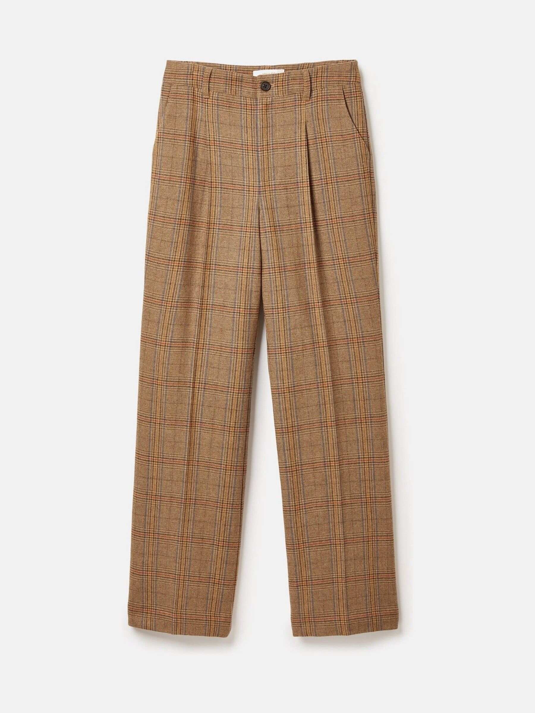 Foxley Check Brown Wide Leg Tweed Trousers