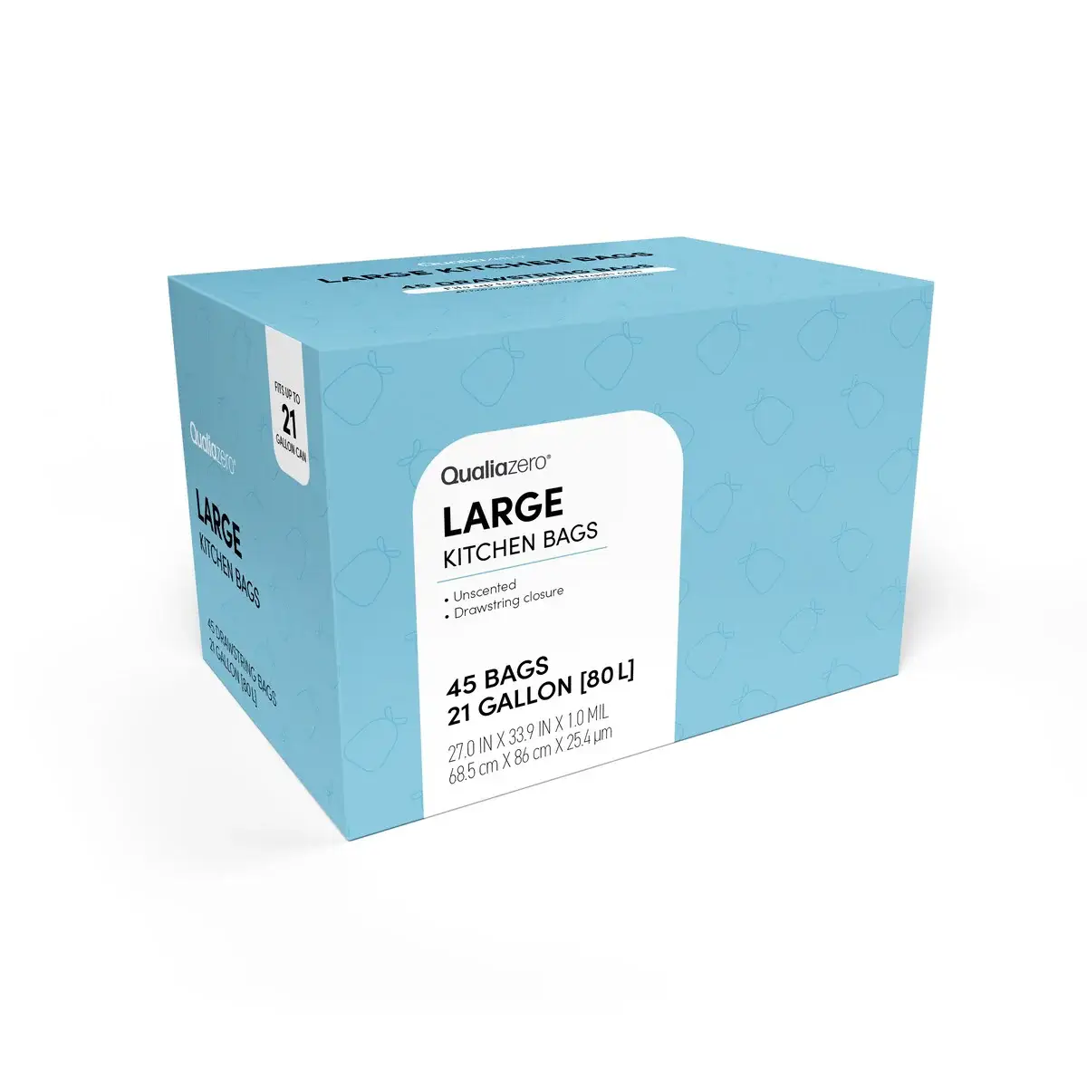 Qualiazero 21 Gallon Drawstring Trash Bag - 45 Bags - Scented or unscented