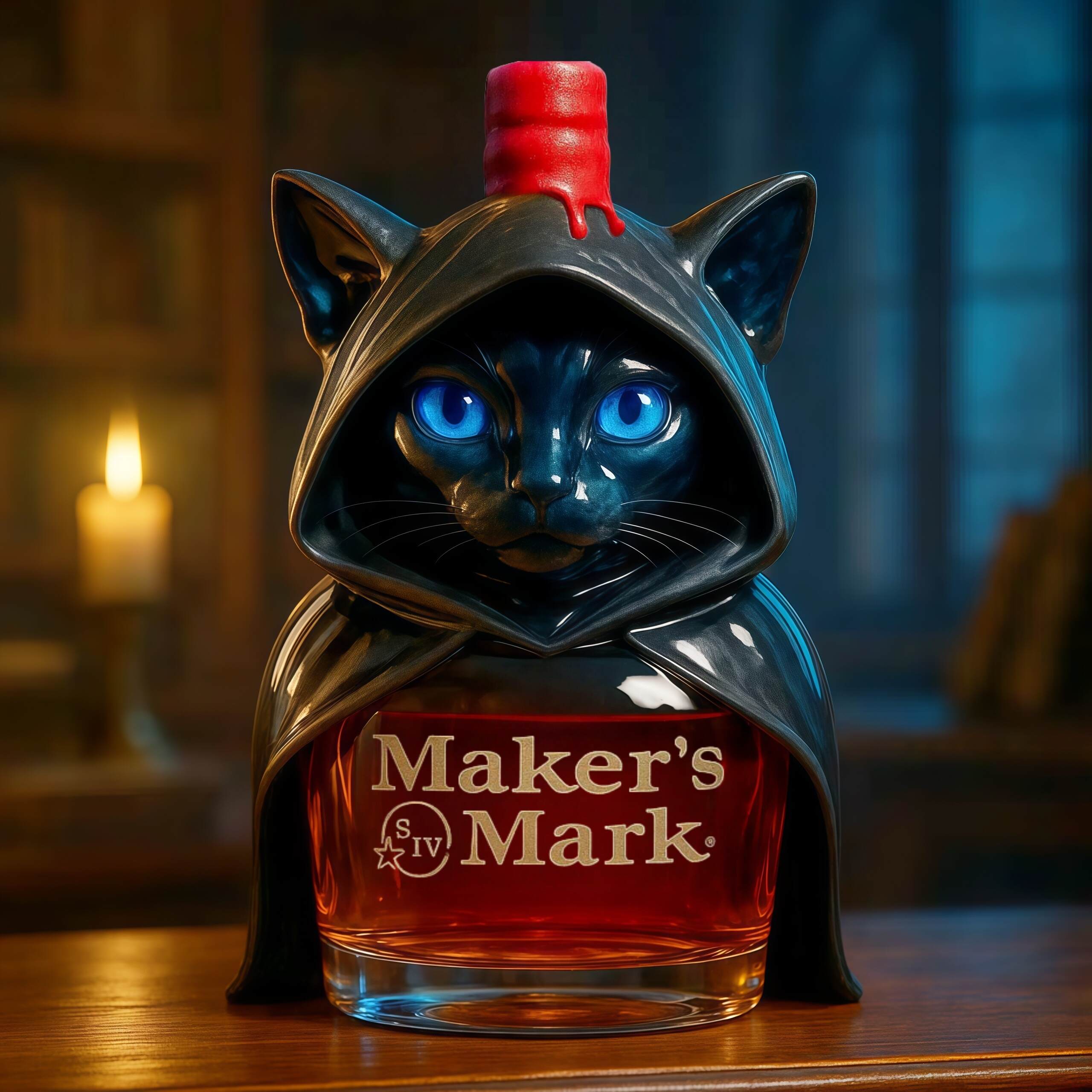 Mysterious Hooded Cat Whiskey Bottle