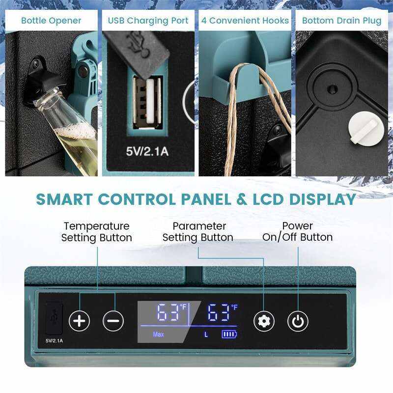 61 Quart Portable Car Refrigerator with Wheels 12/24V DC & 110-240V AC Dual-zone Electric Car Cooler Fridge for RV Camping Travel Home