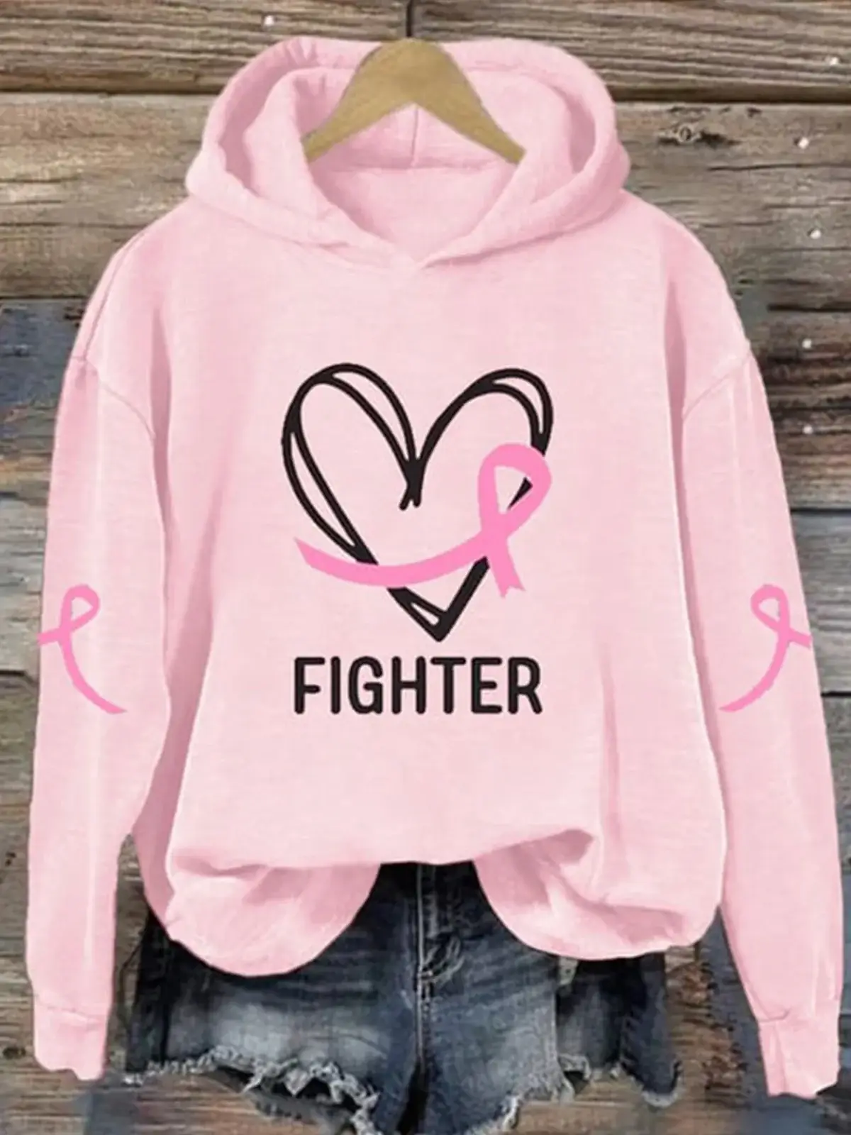 Breast Cancer Awareness Hooded Long Sleeve Sweatshirt