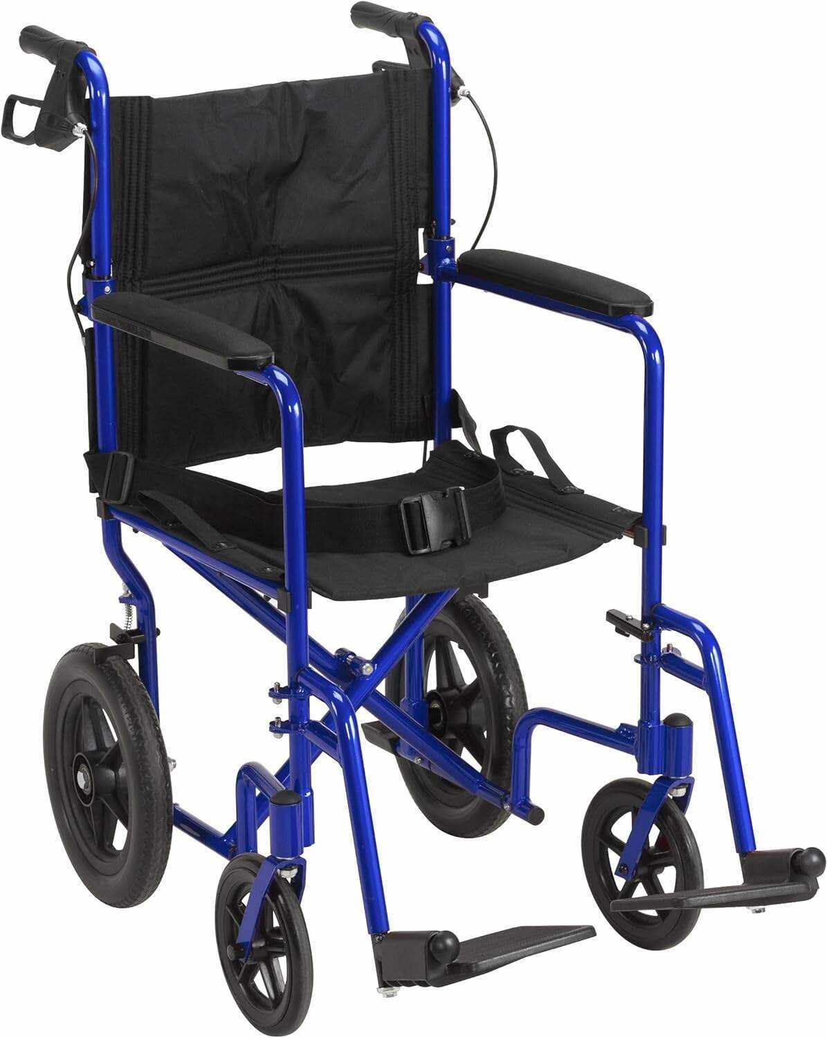 Drive Medical EXP19LTRD Lightweight Expedition Folding Transport Wheelchair with Hand Brakes, Red