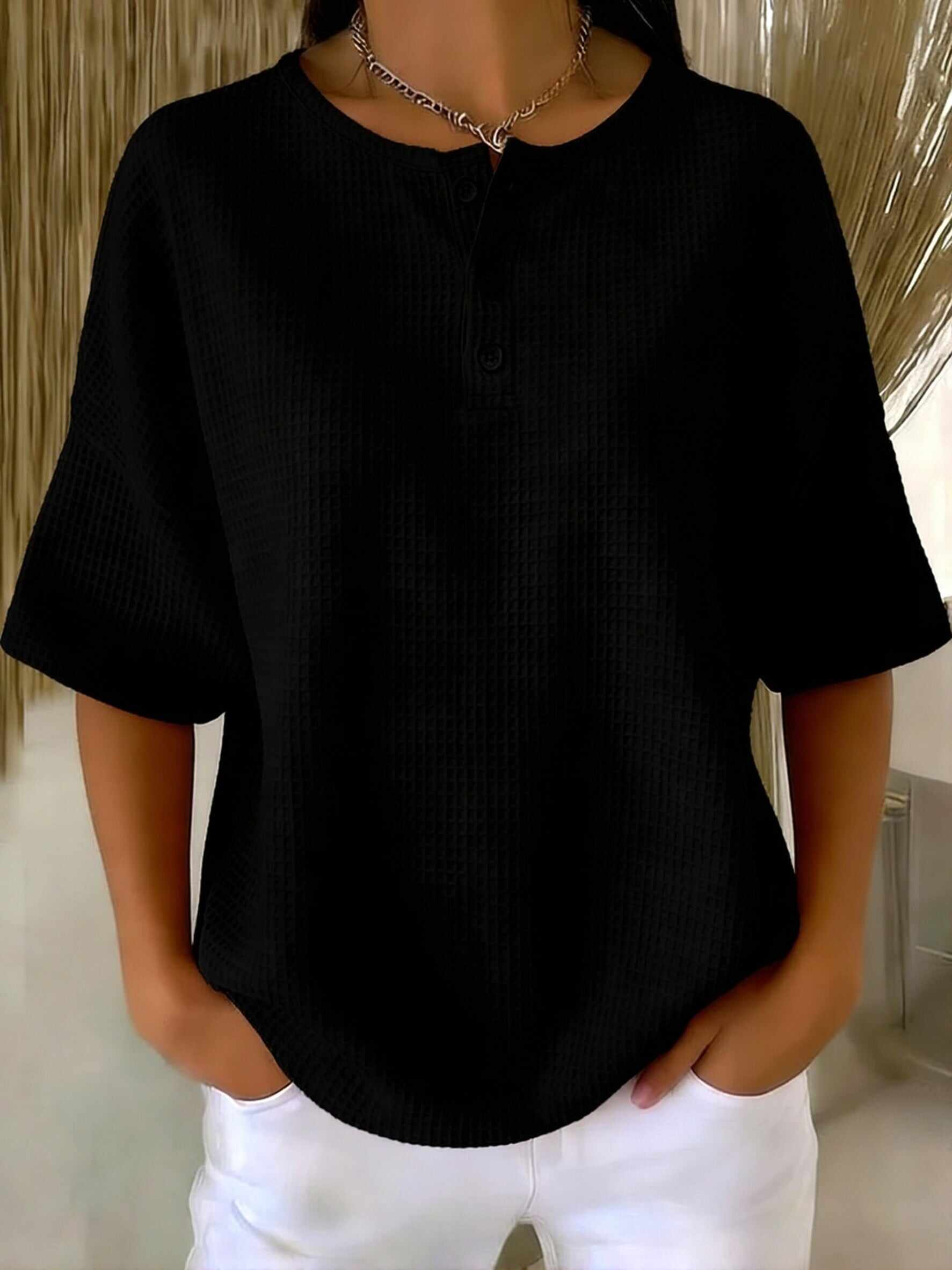 🔥Summer Arrivals🌟Casual Waffle Henry Collar Sweatshirt