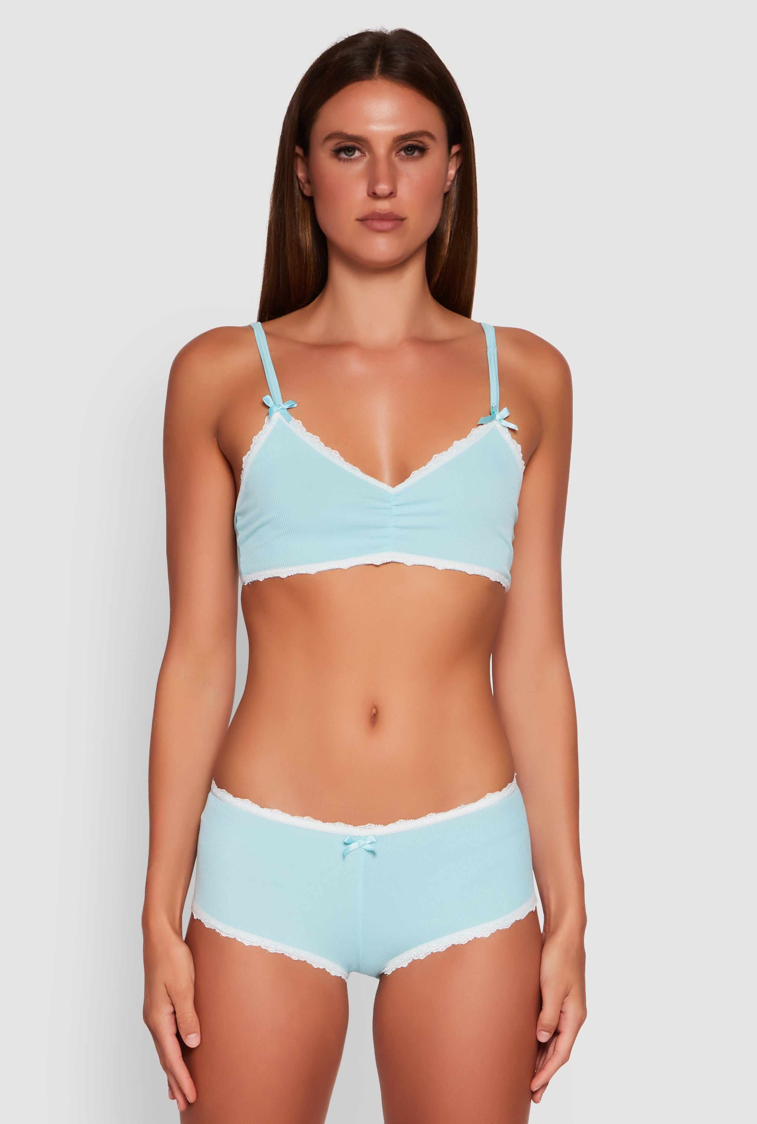 Rib Knit Pajama Bralette and Boyshort Panty with Robe