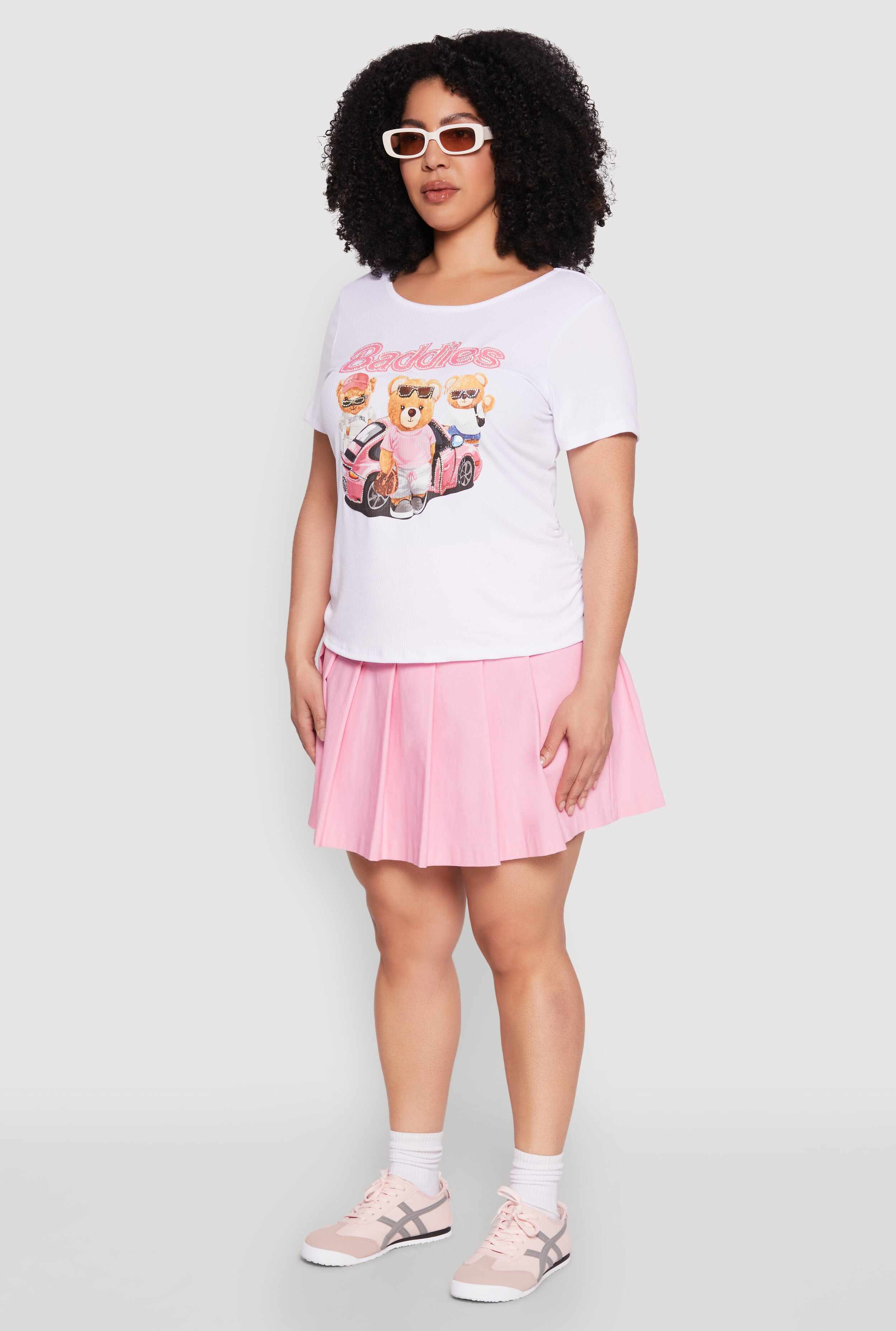 Plus Size Ribbed Knit Baddies Graphic Tee