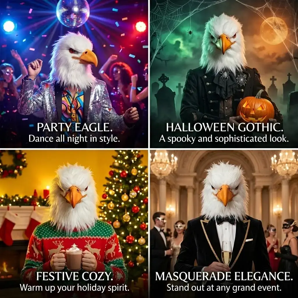 PATYGR White Eagle Mask Animal Head Cover for Halloween Cosplay Rave Party Realistic Latex Animal Bird Mask Prank Props Accessories