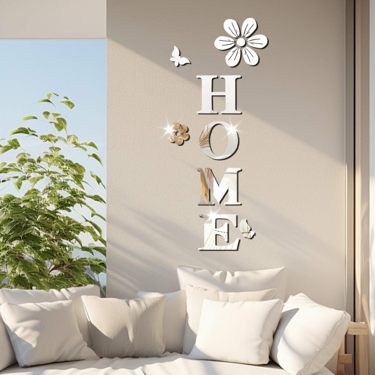 Acrylic Mirror Wall Stickers Flowers Home Decoration Letters Soft Mirror Self-adhesive Wall Stickers