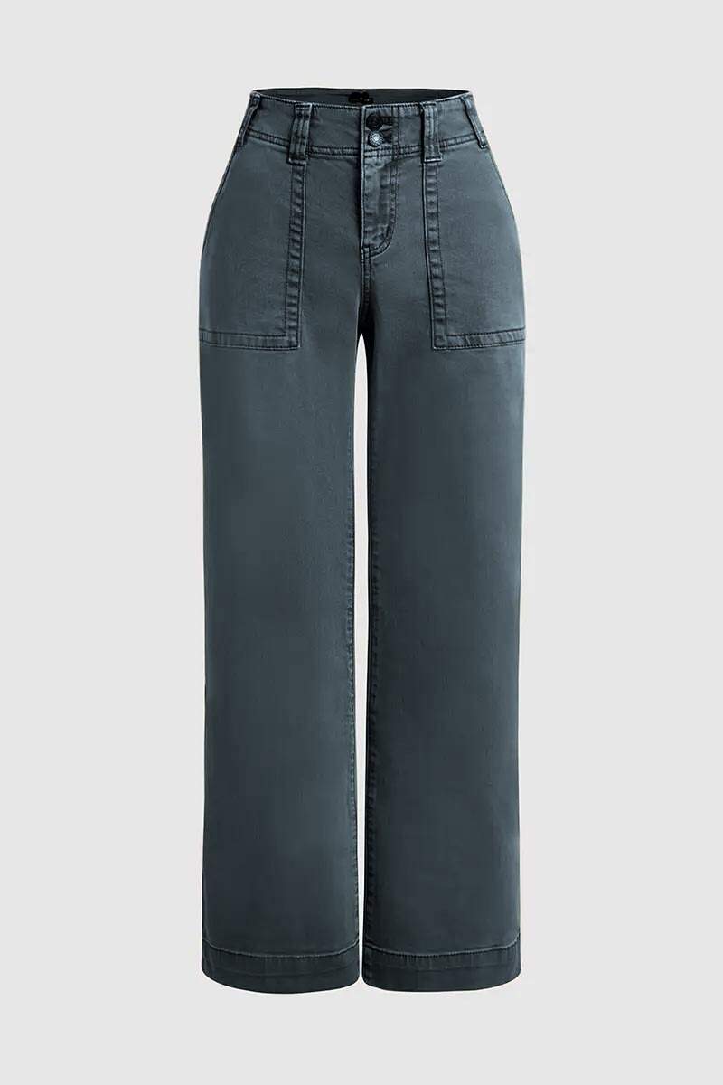 ⚡FINAL SALE⚡- Double Button Mid Waist Straight Leg Pants