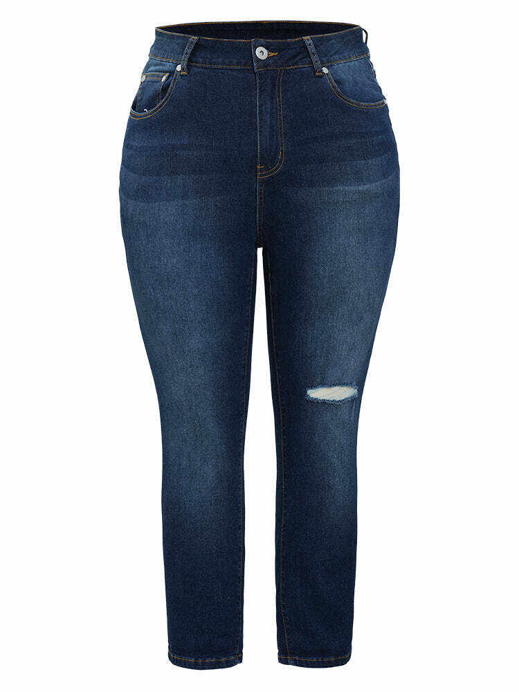 Very Stretchy High Rise Dark Wash Cut Out Jeans