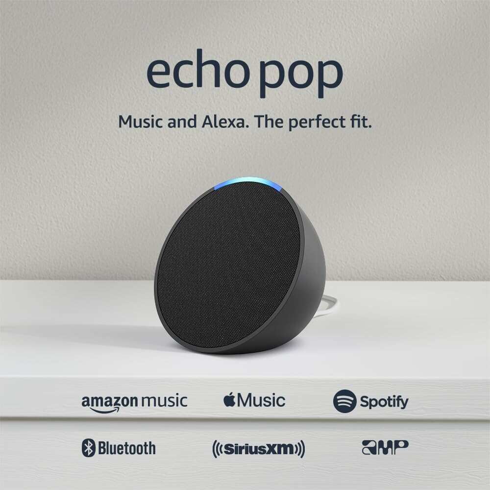 Amazon Echo Pop | Full sound compact smart speaker with Alexa | Charcoal