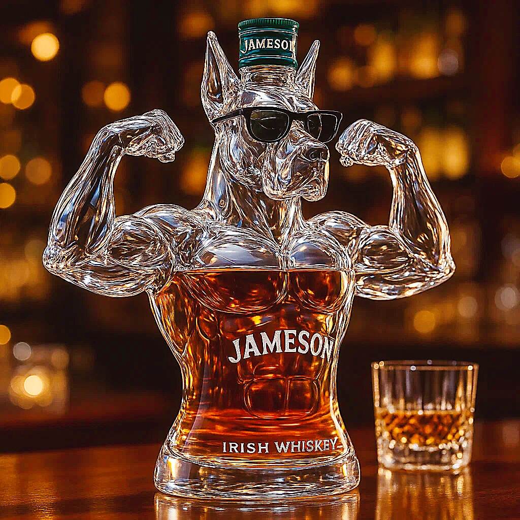 Muscular Great Dane Whiskey Bottle